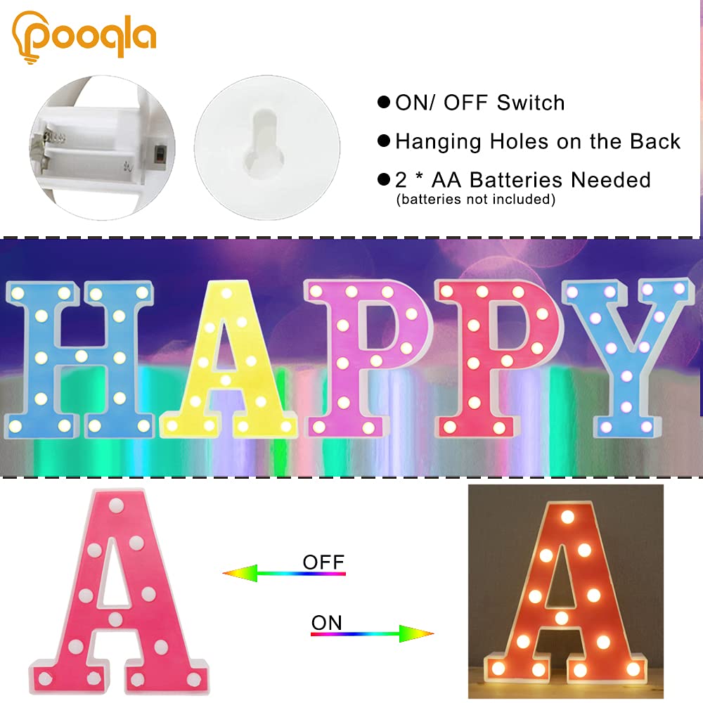 Pooqla LED Letter K Light, Purple Alphabet Sign, Colorful DIY Marquee Night Light, Warm White LED Home Decor