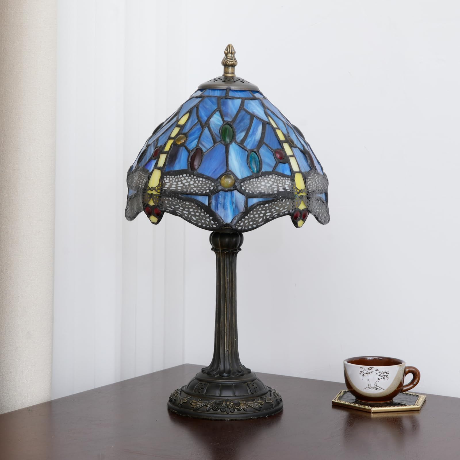 Wecrejoni Tiffany Lamp Stained Glass Lamp Small Bedside Table Lamps For Living Room Bedroom Dorm Kitchen Home Decor Festival Birthday Gift Dragonfly