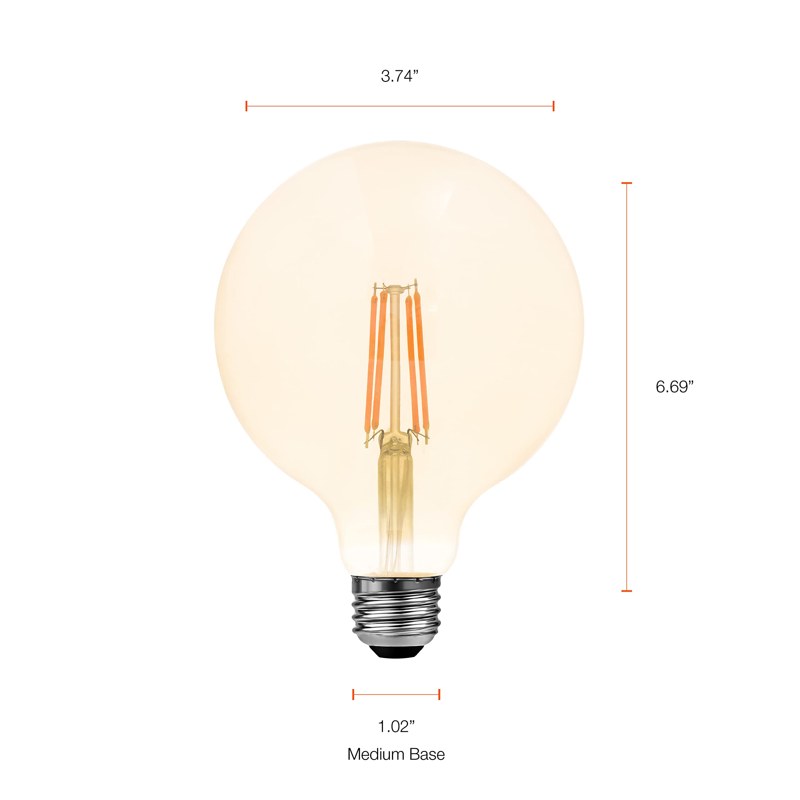 LEDVANCE Sylvania LED Vintage Filament G40 Globe Bulb, 60W = 6.5W, 650 Lumens, Dimmable, Amber Glow, 2 Pack,