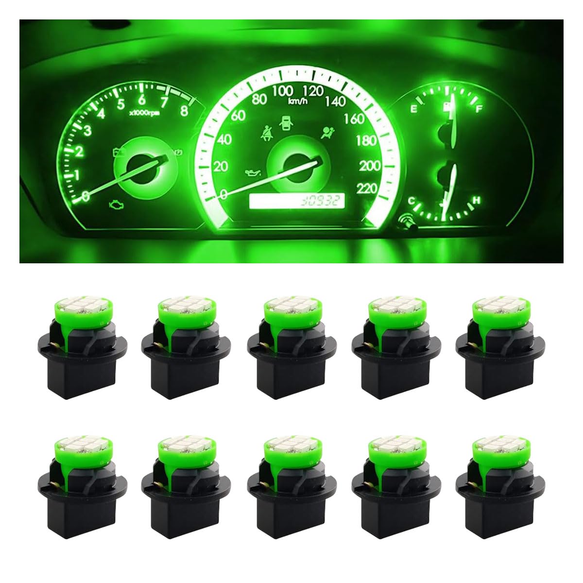 JOYCOURT Dash Instrument LED Light Bulbs, 10PCS T10 194 168, Green, Plastic, for Car Interior Replacement, Gauge Cluster Lighting