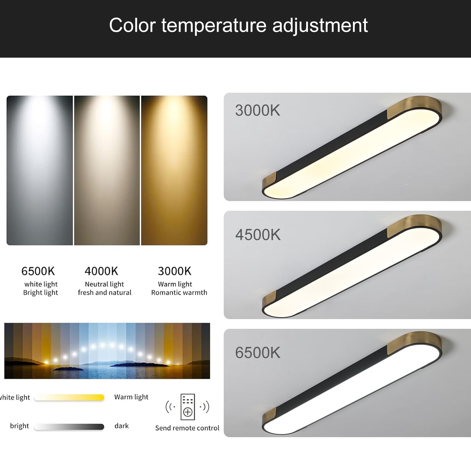 Qcyuui Kitchen Lighting Fixtures Ceiling 39.4 Inch Dimmable Modern Led Ceiling Light Black And Gold Long Linear Ceiling Light Fixture For Office Bedroom Kitchen Hallway (48W/3000-6500K)