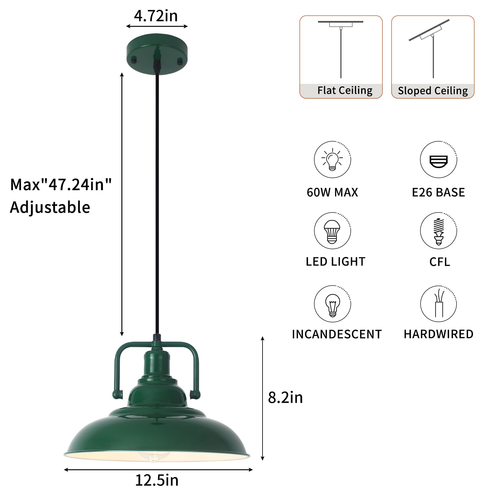 Sesiment Farmhouse Pendant Light, 9.4Inch, 2 Packs- Green Industrial Kitchen Pendant Lights, Pendant Lights Kitchen Island, Pend