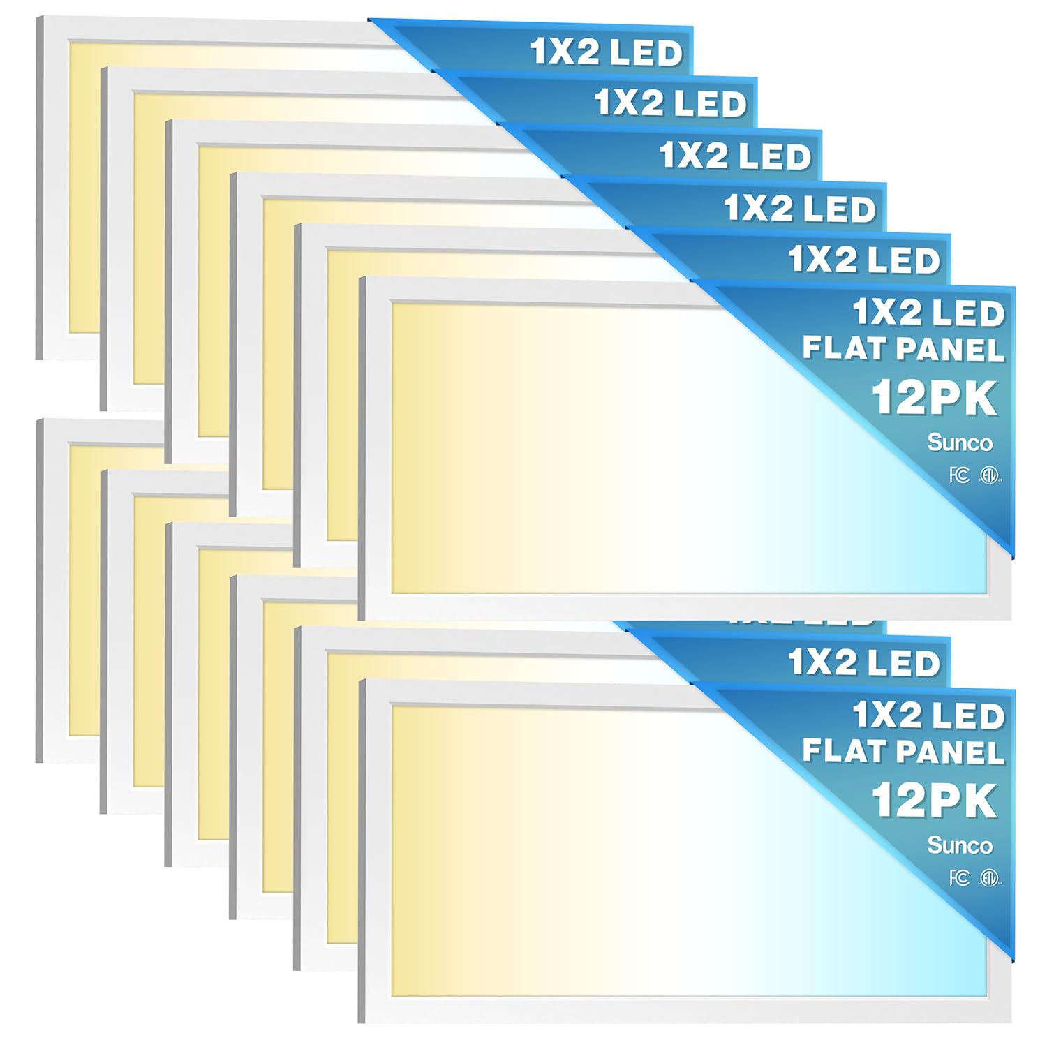 Sunco 12 Pack 1x4 LED Flat Panel Light, Dual Selectable CCT 3500K/4000K/5000K & Selectable Wattage 30W/40W/46W, 5700LM, 0-10V Di