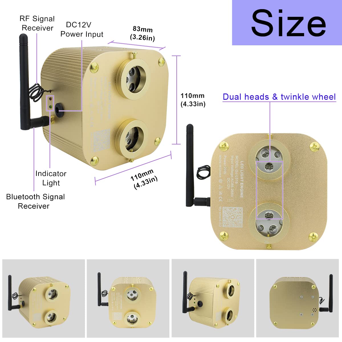 Akepo 20W Dual-Head Fiber Optic Star Ceiling Light Kit, Rgbw, 1100Pcs, 13.1Ft, Multicolor, Model Qj-L020, Sound Activated