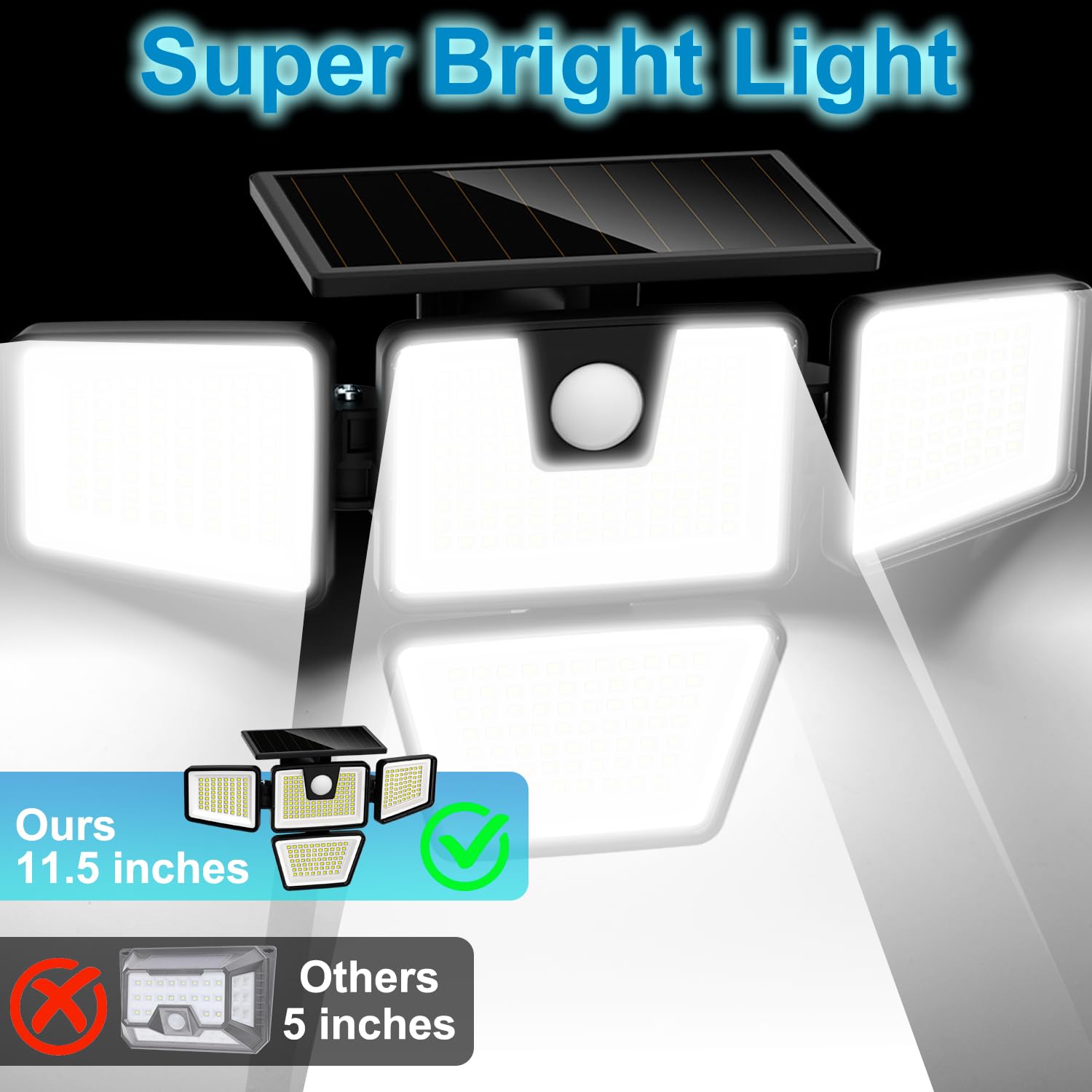 AmeriTop Solar Motion Sensor Lights - 300 LED, 4 Adjustable Heads, 320° Wide Angle, IP65 Waterproof, Daylight, Model SL-25D, 2 Pack