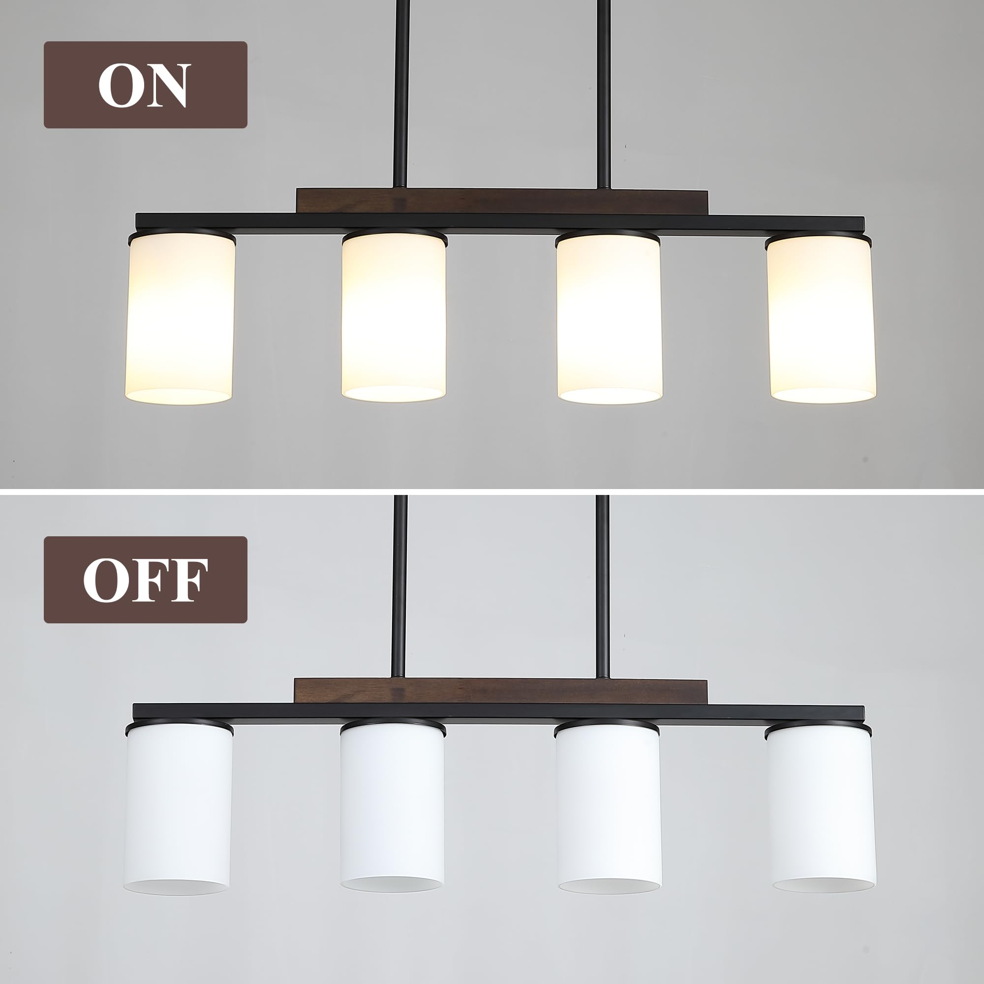 Mecgirn 4 Light Linear Chandelier - Black Pendant Light with Milk Glass Shade for Dining Room & Kitchen Island, Model D0016-4-M