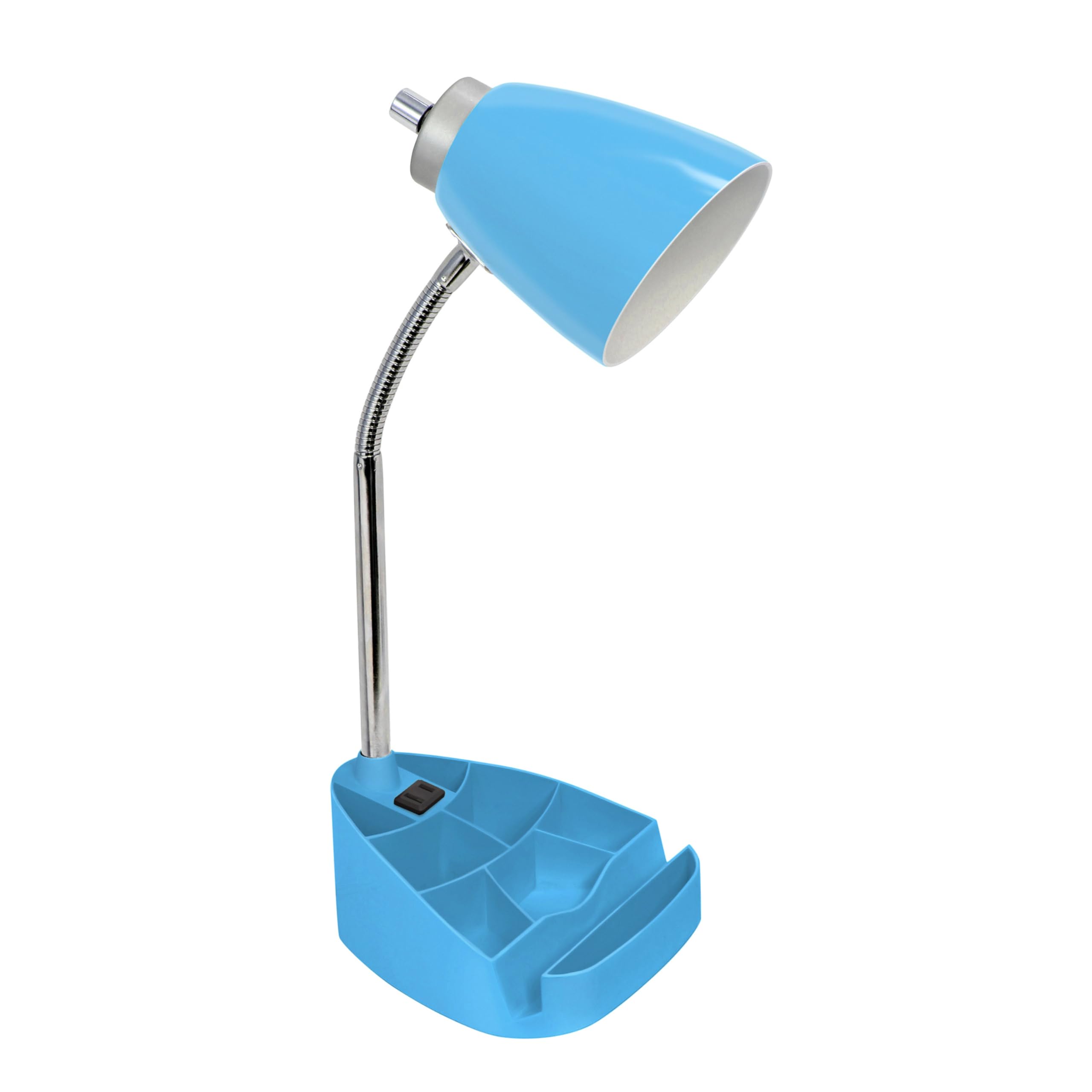 Simple Designs Gooseneck Desk Lamp with iPad Stand, Charging Outlet, Blue, Model LD1094-BLU