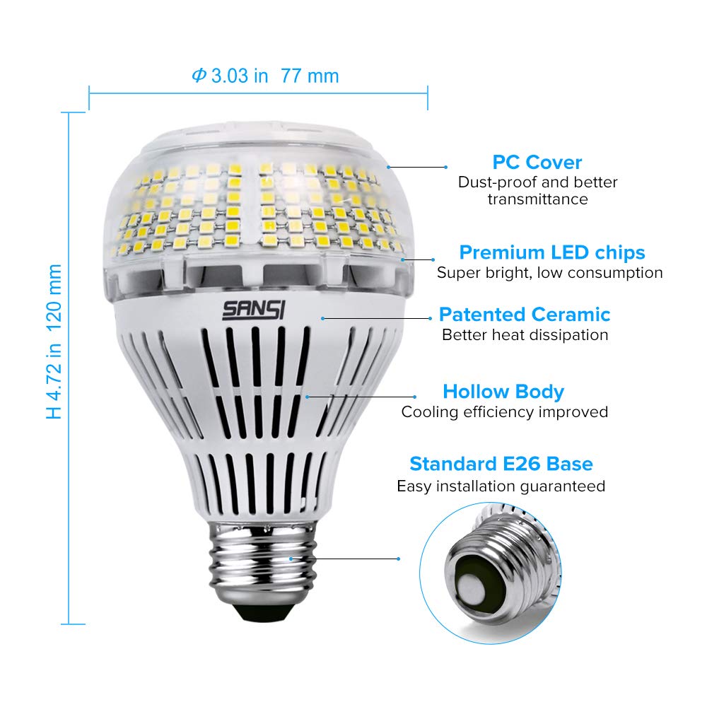 Sansi A21 30W Led Light Bulbs, 300W-350W Incandescent Bulb Equivalent, 5000Lm High Lumens Led Bulb, Daylight White 5000K Super B
