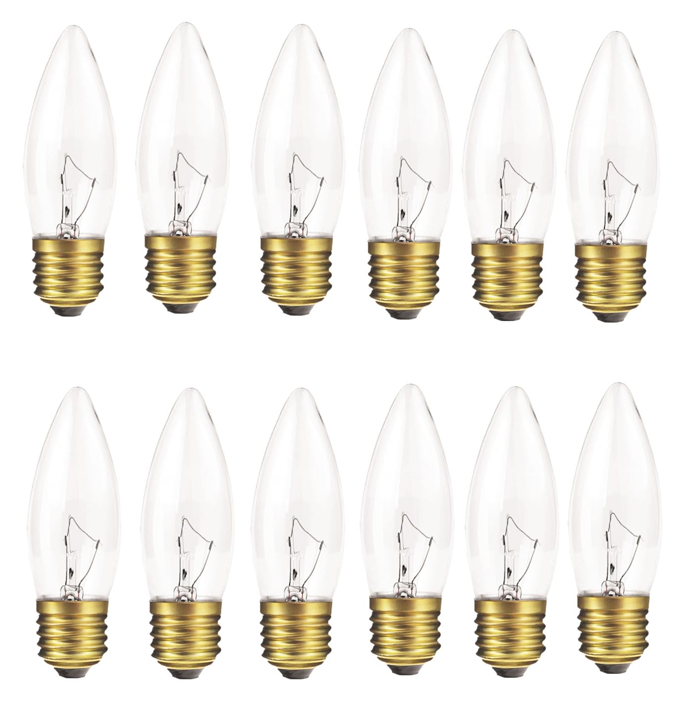 Bubyvv 40W Incandescent Torpedo Tip Chandelier,Incandescent Light Bulb, Clear Finish, Decorative, Chandelier F Type Flame Tip, E