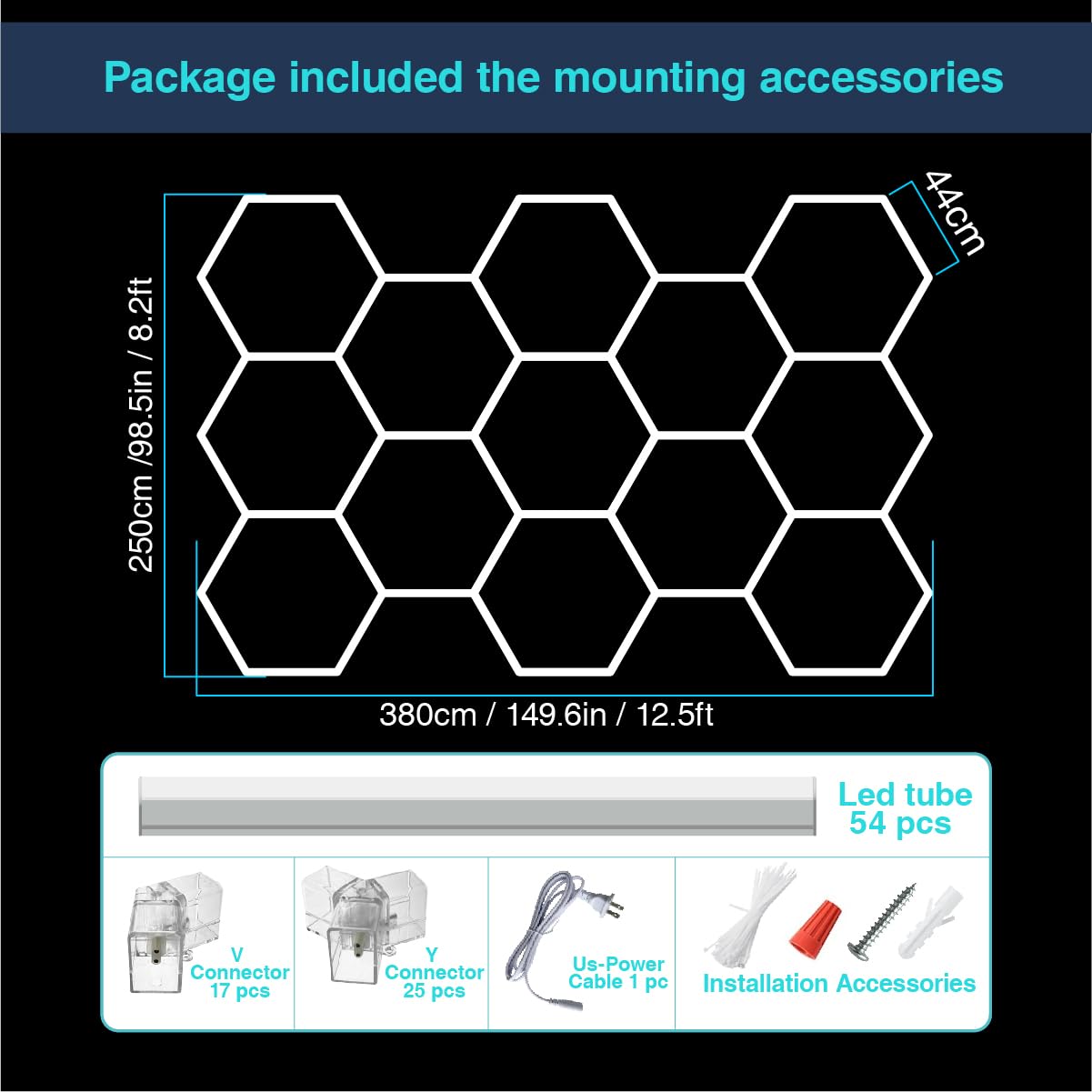 Cezelux Hexagon Led Lights Hexagon Garage Lights,13 Honeycomb 54Packs 6500K 432W,Hex Ceiling Light For Gym Basement Warehouse Auto Beauty Shop Car Detailing Hair Salon Workshop Lighting (Hexagon-13)