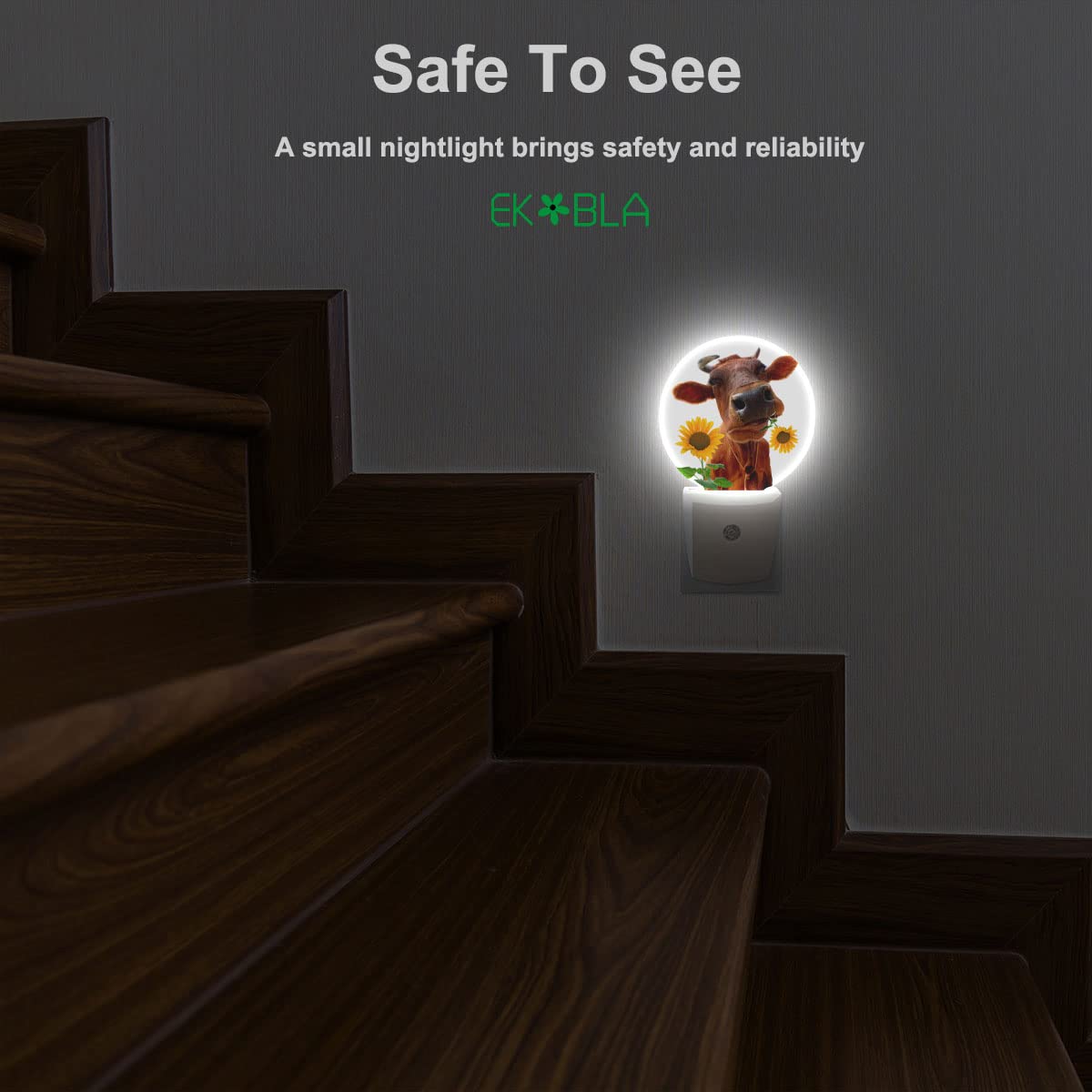 Ekobla Yellow Cattle Led Night Light Cute Farm Animal Cattle Bite Sunflower Dusk To Dawn Night Lamp Auto Sensor For Home Indoor