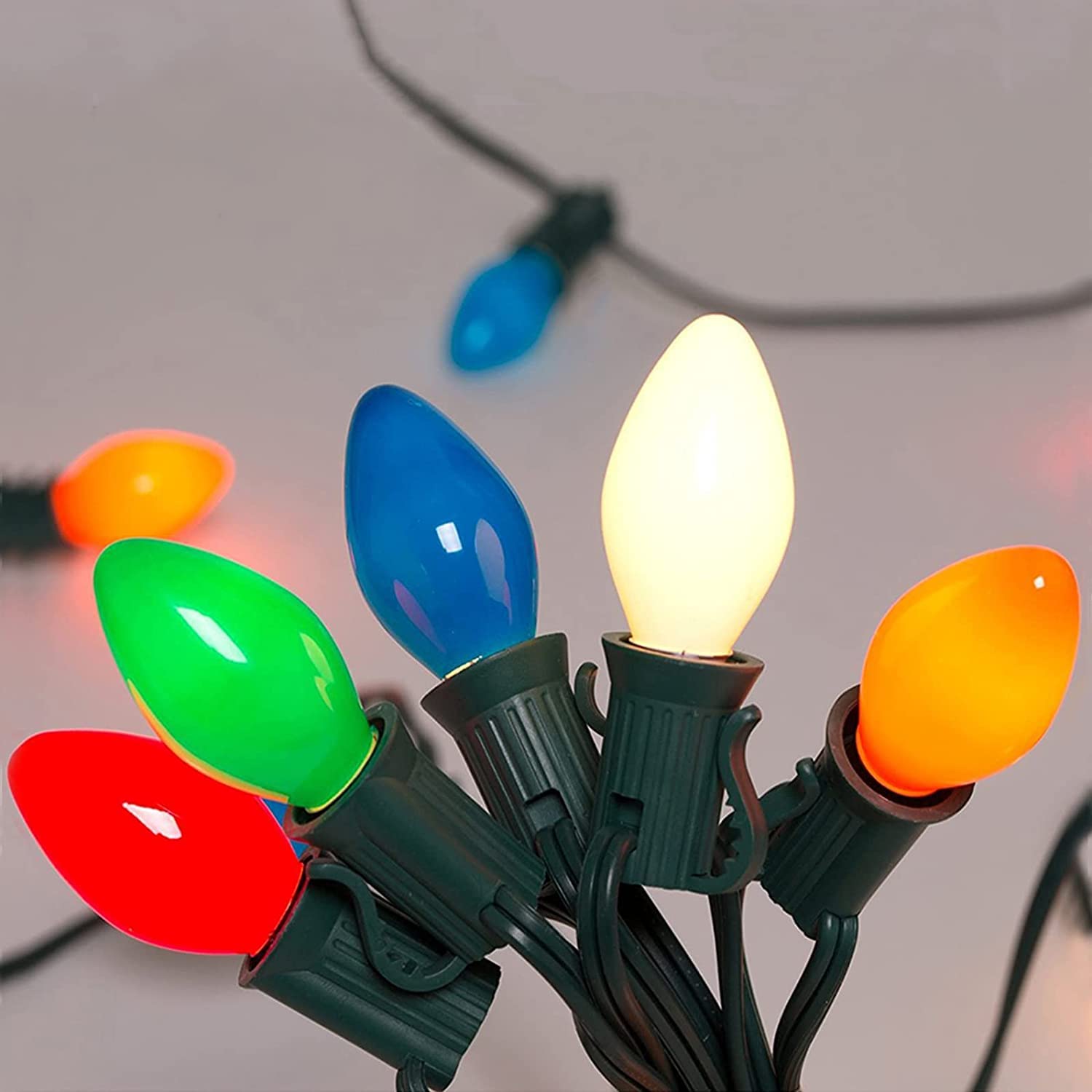 Doratale C7 LED String Lights 25Ft Multicolor Outdoor Vintage Lights Green Wire, 27 Bulbs for Christmas Patio Wedding Decoration