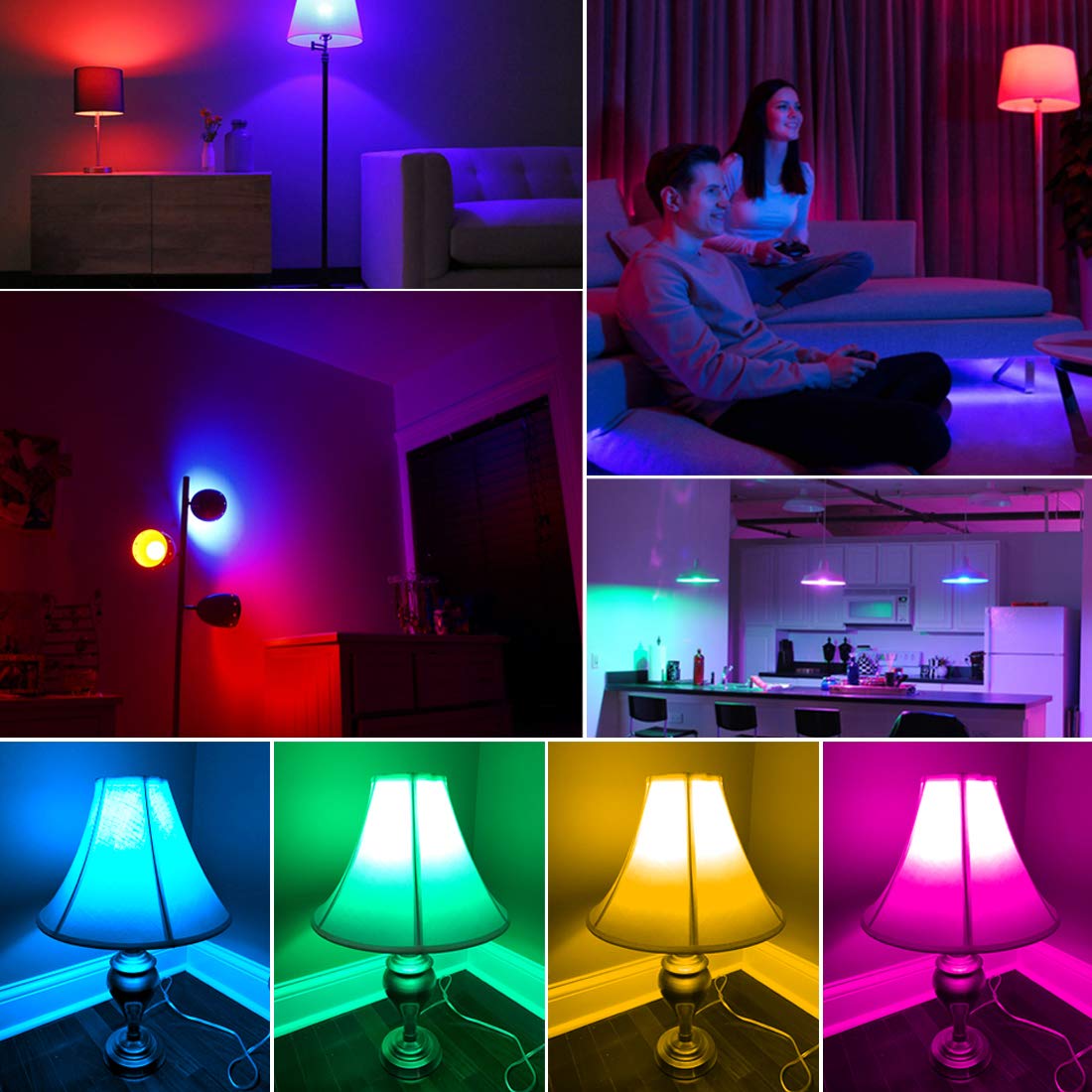 Rayh Color Changing LED Light Bulbs, Dimmable 5W, 500LM, E26 Base, 4 Pack, Remote Control, 12 Color Choices, Mood Lighting