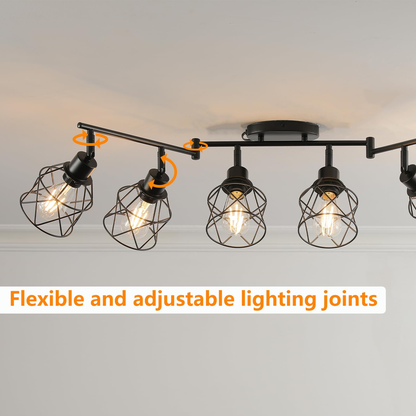 vivihobb Dimmable 6-Light Plug in Ceiling Light, Black Metal Track Lighting Kit, 16.5' Cord, Modern Industrial Style