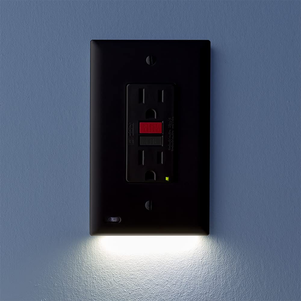 SnapPower GuideLight 2 - 6 Pack GFCI Outlet Wall Plate with LED Night Lights, Auto On/Off Sensor, Black