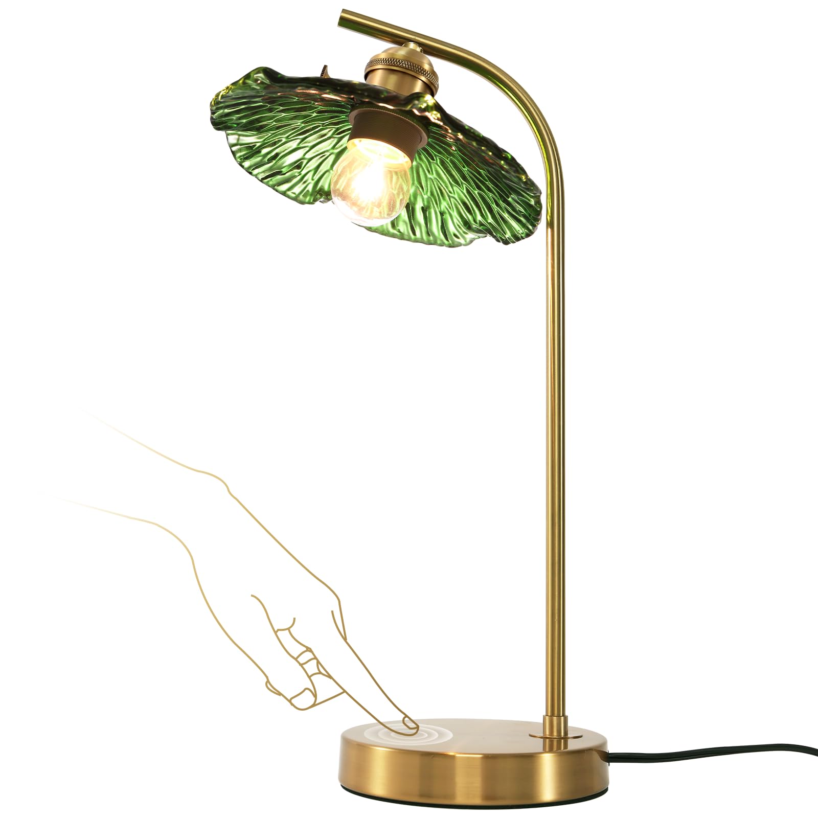Soutas Glass Table Lamp Mid Century Modern Table Lamp Vintage Table Lamps Gold Desk Lamp Touch Bedside Lamps with Green Flower S