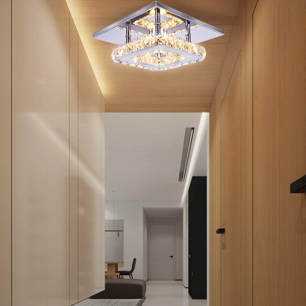 diisunbihuo Small LED Chandelier Semi Flush Mount Crystal Lamp, Warm Color, Model lamp28, Ideal for Bedrooms and Dining Rooms