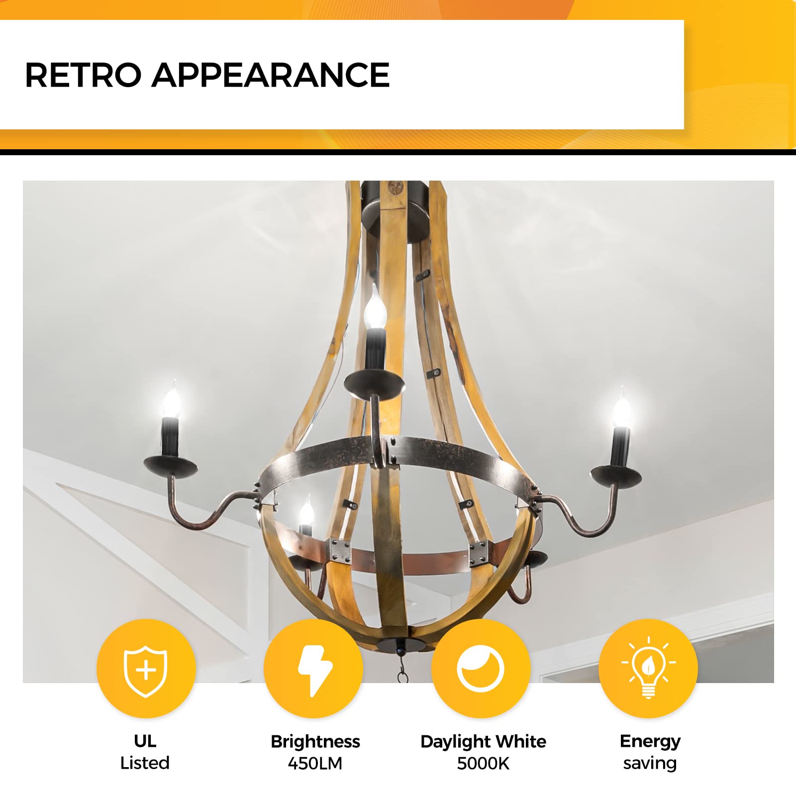 Hizashi E12 Candelabra LED Bulbs 40W 450LM 5000K Daylight White Glass 6 Pack