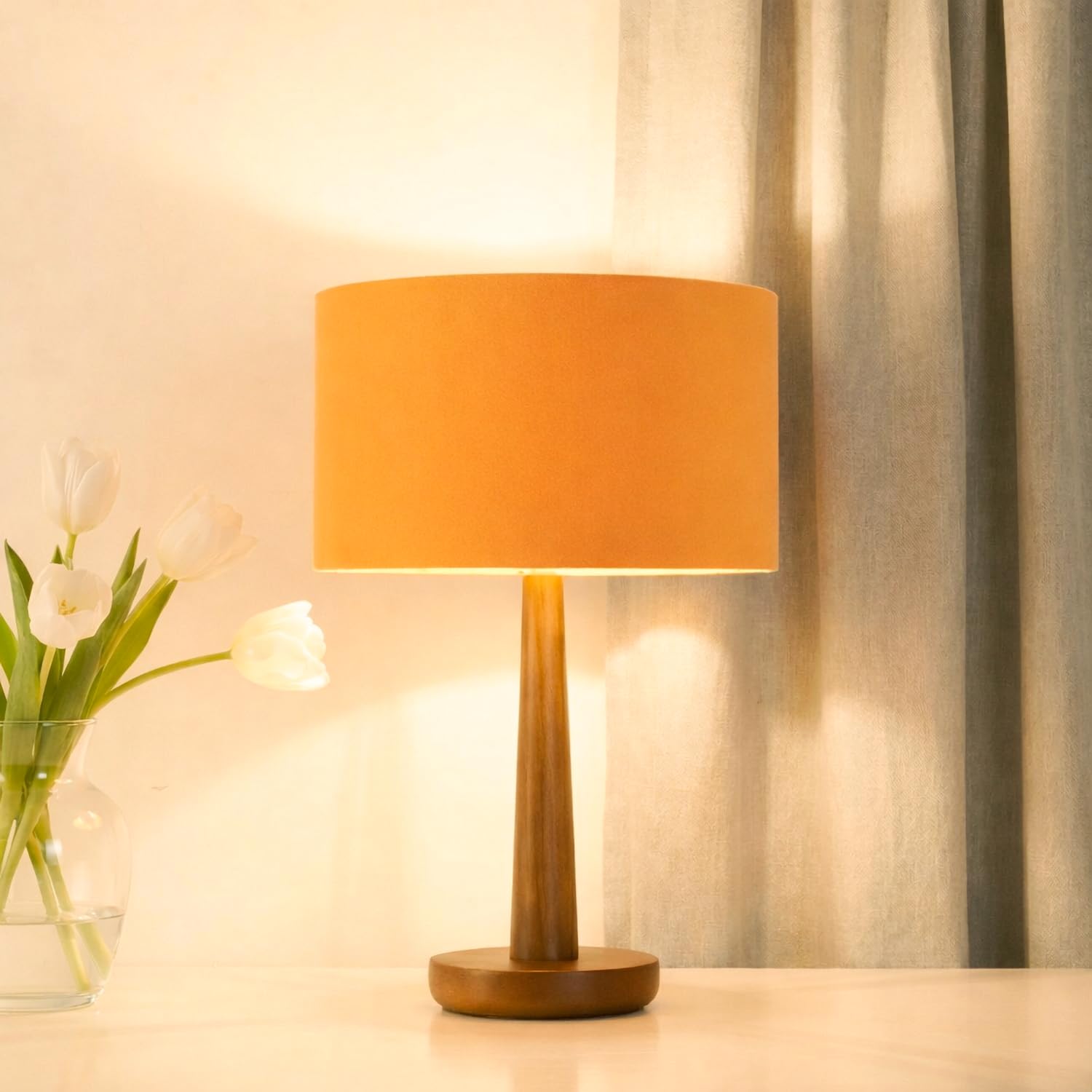 18.5 Table Lamp for Living Room, Modern Dimmable Walnut Wood Desk Lamps for Bedroom, UL Listed Nightstand Lamp, End Table Lamps 