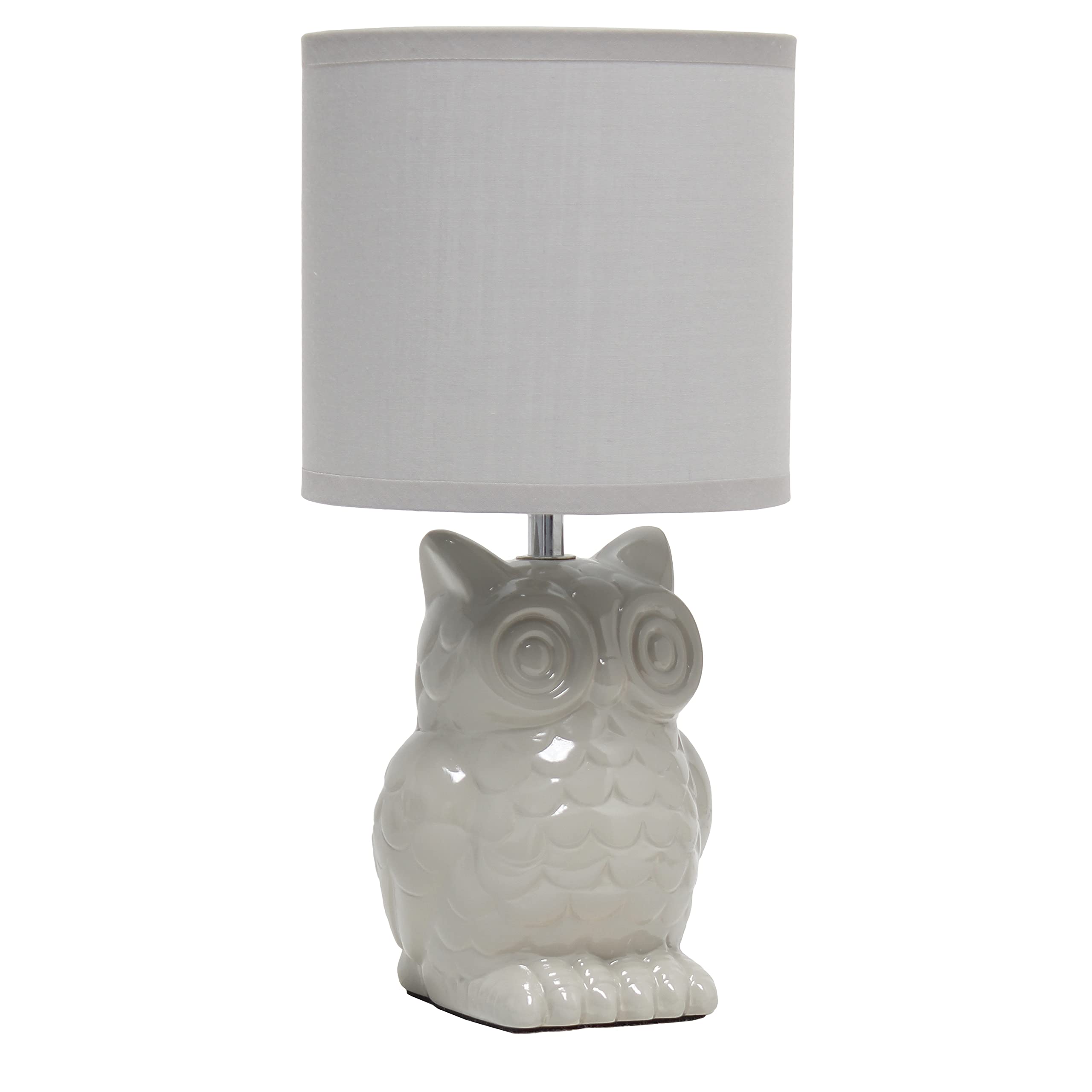 Simple Designs Lt1136-Gry Gray Ceramic Owl Table Lamp 12.8 With Fabric Shade For Bedroom, Living Room, Nursery