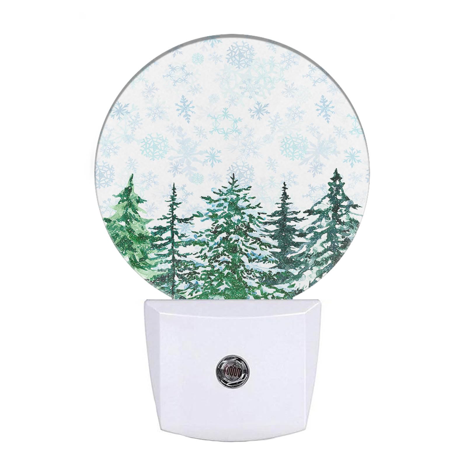 EKOBLA Winter Pine Trees Woodland Night Light Snow Falling Snowflakes Green Woods Night Lamp Auto Sensor LED for Men Women Boys 