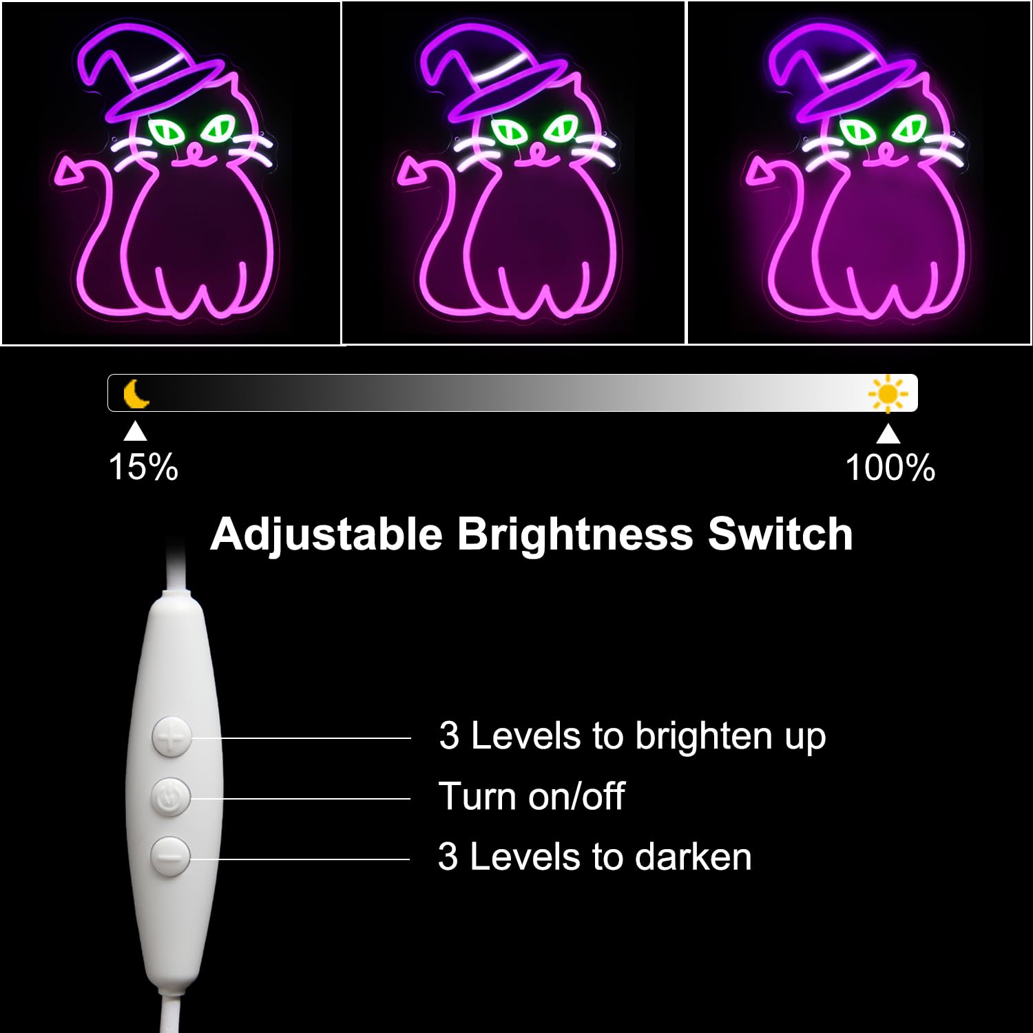 Pink Cat With Witch Hat Neon Sign Halloween Led Neon Signs For Wall Decor Cool Animal Neon Led Light Sign Halloween Witch Cat Light Up Signs For Bedroom Bar Party Decor Halloween Gifts