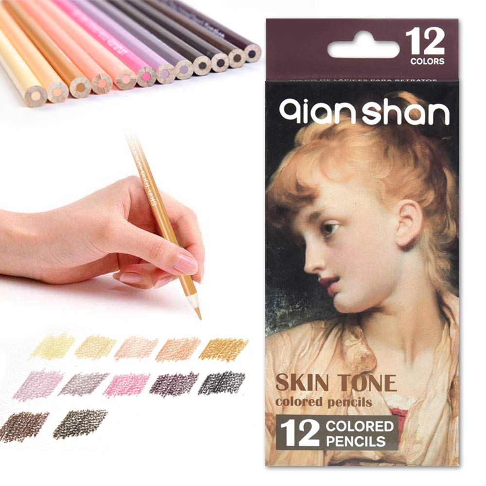 Qianshan 12 Skin Tones Colored Pencils Oil Based Pre-Sharpened Drawing Pencils For Beginner Artist Coloring Book Drawing Sketchi