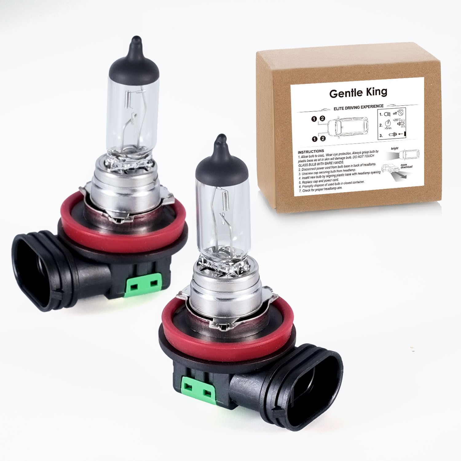 Gentle King H11 Halogen Headlight Bulb 55W, Low/High Beam, DOT Compliant, 2 Pack, H11-55W-2PACK, Glass