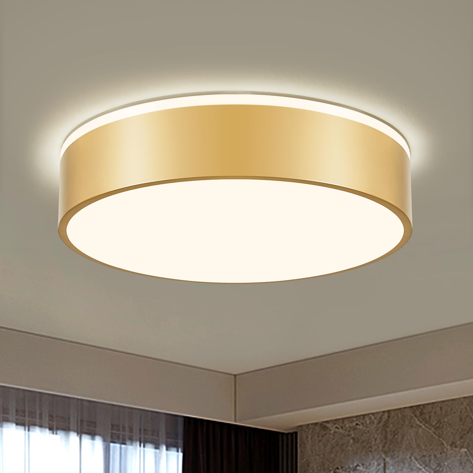 Peblto Dimmable Gold Led Ceiling Light, 5Cct Modern Flush Mount Lamp, 15.7In For Home Decor