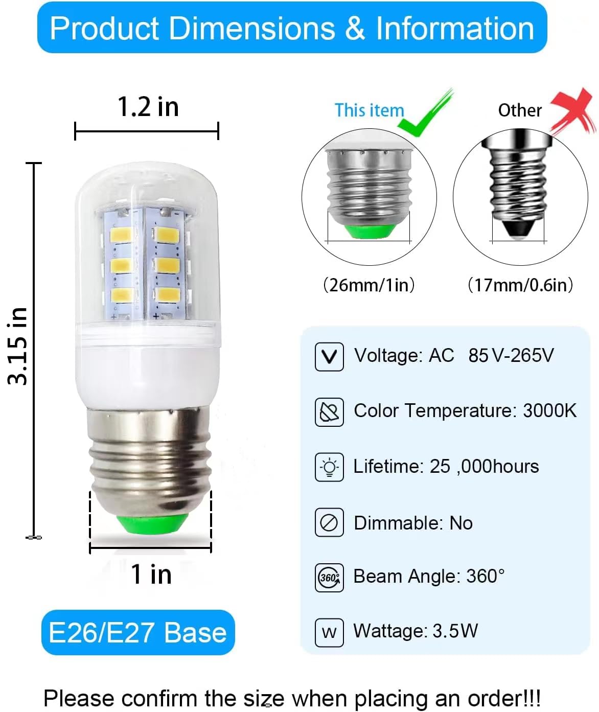 Fneiosg E26 Led Refrigerator Light Bulb 3.5W, 40W Equivalent, Soft White 3000K 500Lm, 25,000 Hour Lifetime, Non-Dimmable Energy Saving Ac 100 265V Light Bulb Replacement,1-Pack
