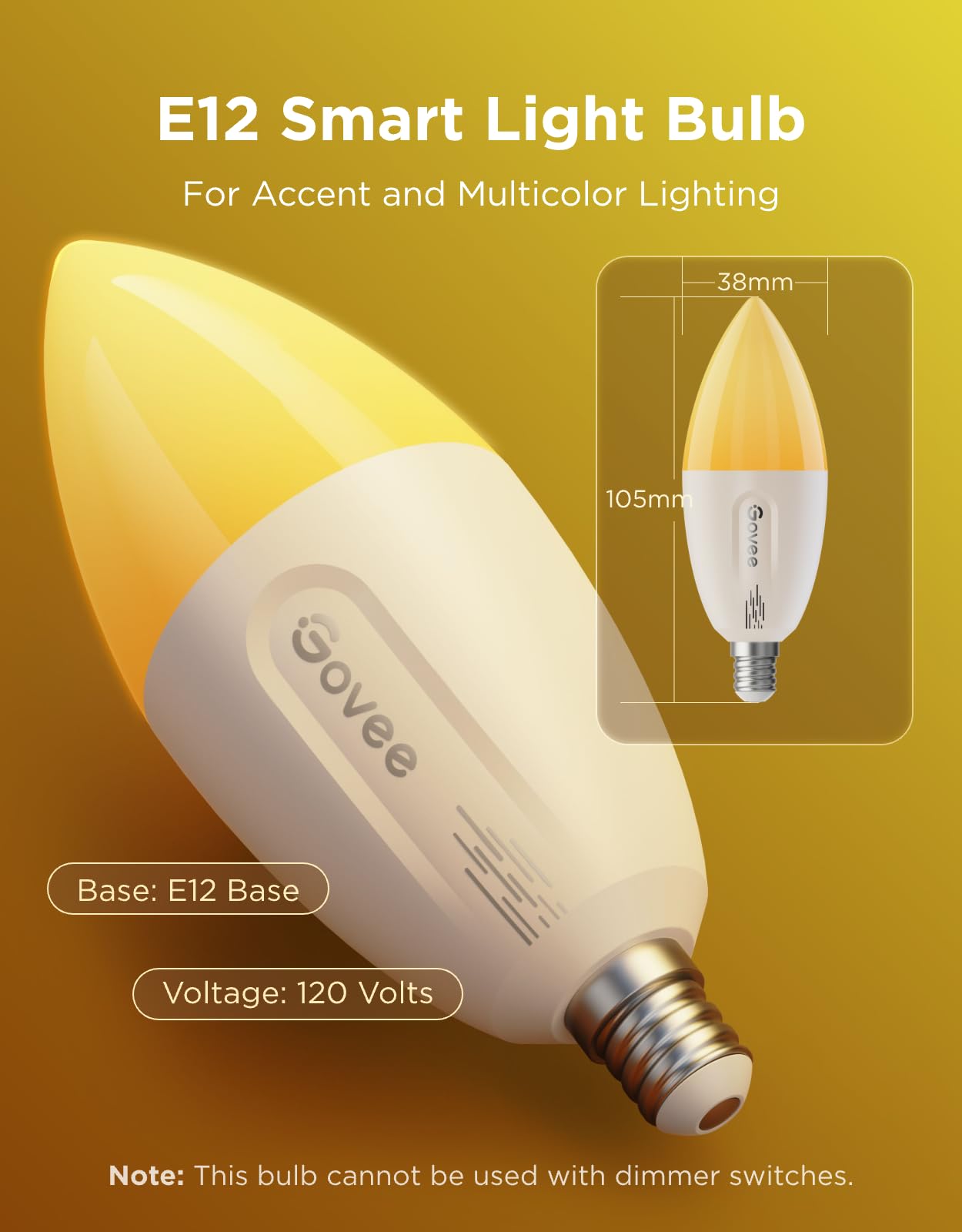Govee E12 Smart LED Bulbs, RGBWW Color Changing, 40W Equivalent, WiFi Compatible, 4 Pack