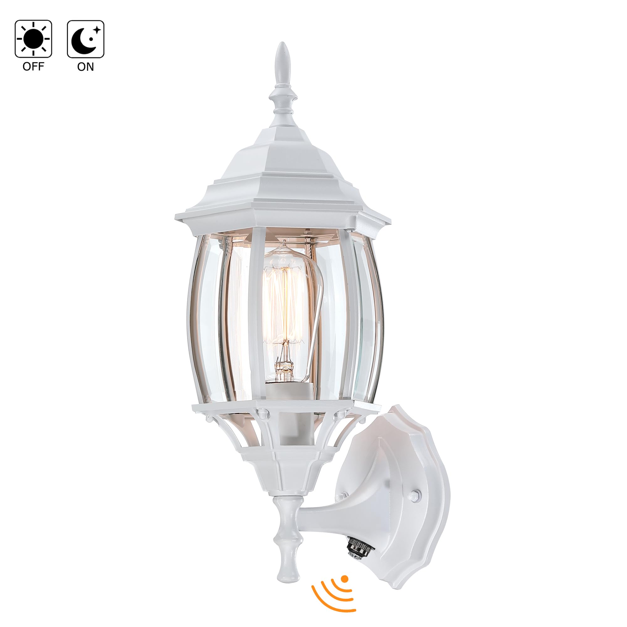 Faymart Lighting 16.8 Inch White Outdoor Wall Lights Dusk To Dawn  Outside Wall Sconce For House White Dusk To Dawn Sensor Outdoor Light For Front Door Porch Sconce With Vintage Design E26