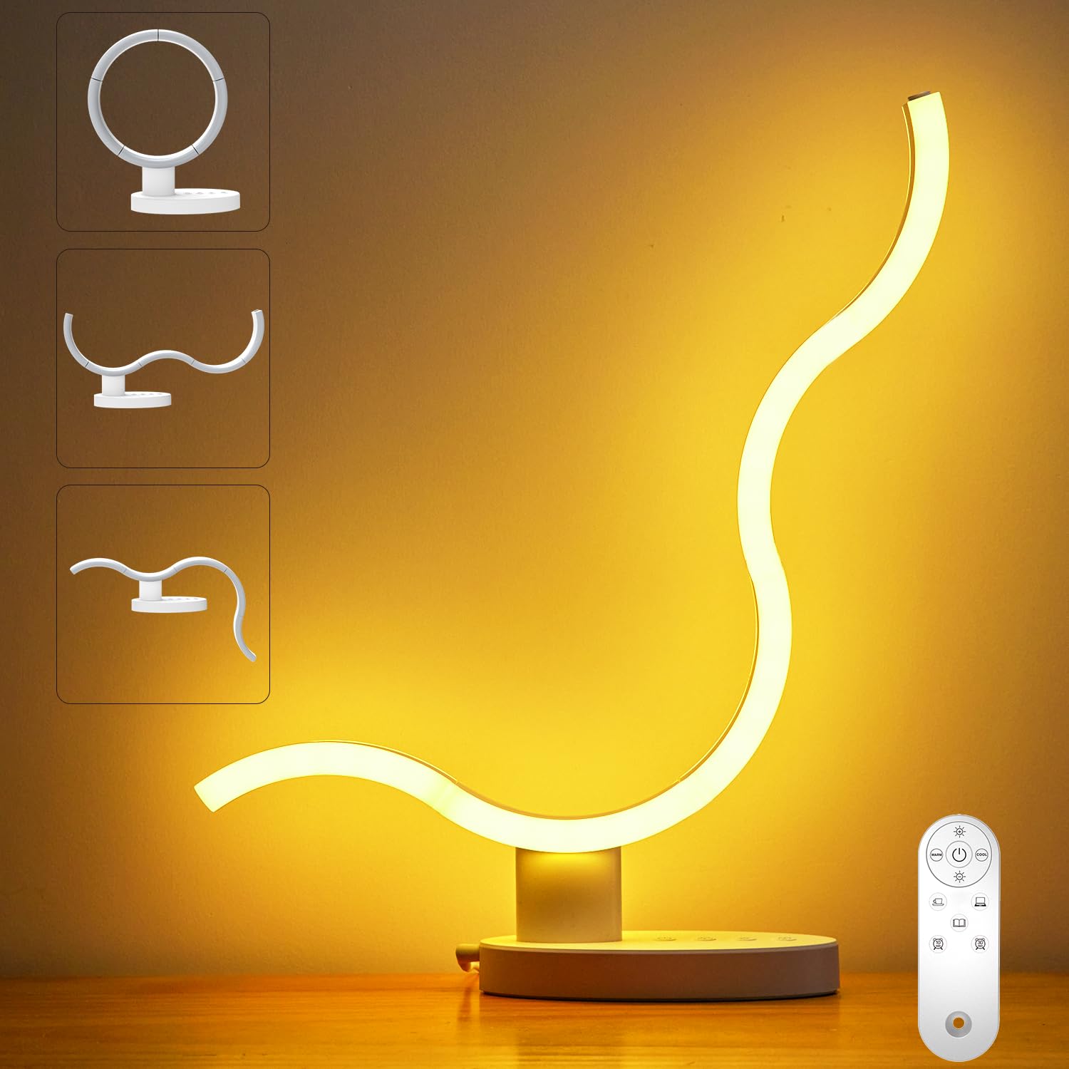 EPABINA Circular Small Nightstand Lamp for Bedroom with Remote Control, Warm White Transformable Bedside Led Table Lamp for Livi