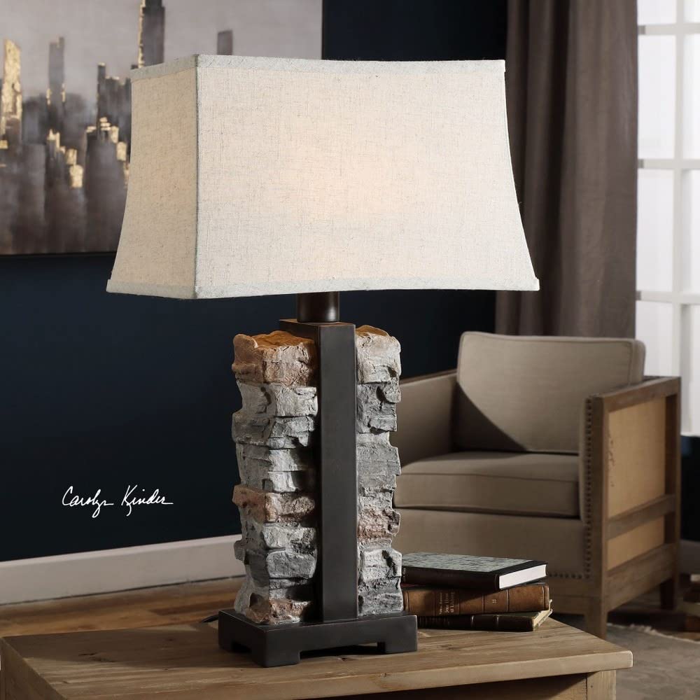 Uttermost Kodiak Table Lamp - 1 Light, Rustic Black, Concrete, 18in W x 28.5in H x 13in D, Model 27806-1