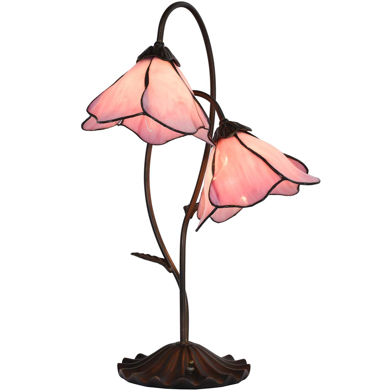 Bieye L10811 Flower Tiffany Style Stained Glass Table Lamp with 8-inch Wide Bent Glass Lampshade Lily Pad Base (2-Light, Pink)