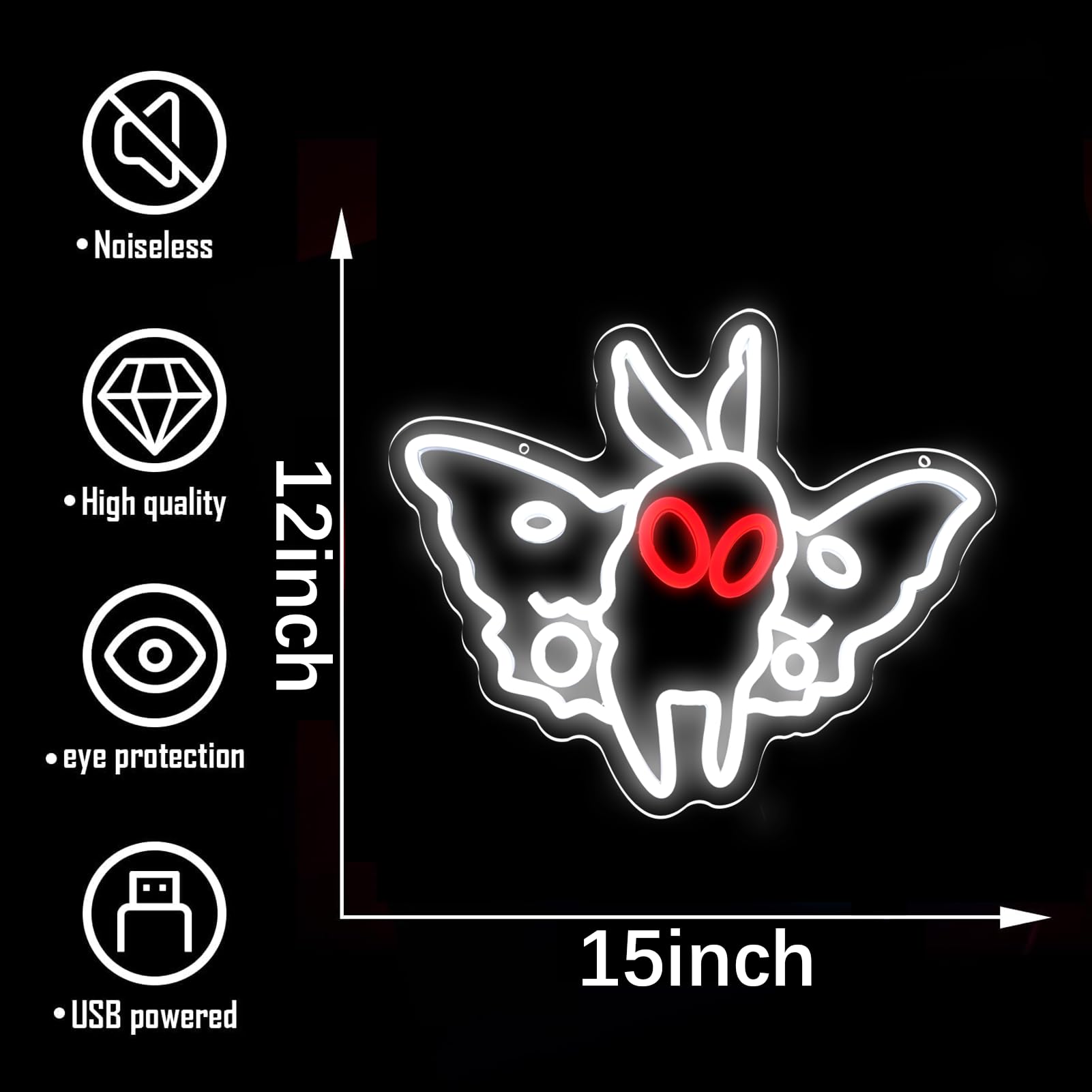 Fuendkf Mothman Neon Signs For Wall Decor  Dimmable Led Neon Light For Bedroom Party Birthday Gifts Usb Power Neon Lights For Man Cave Decoration