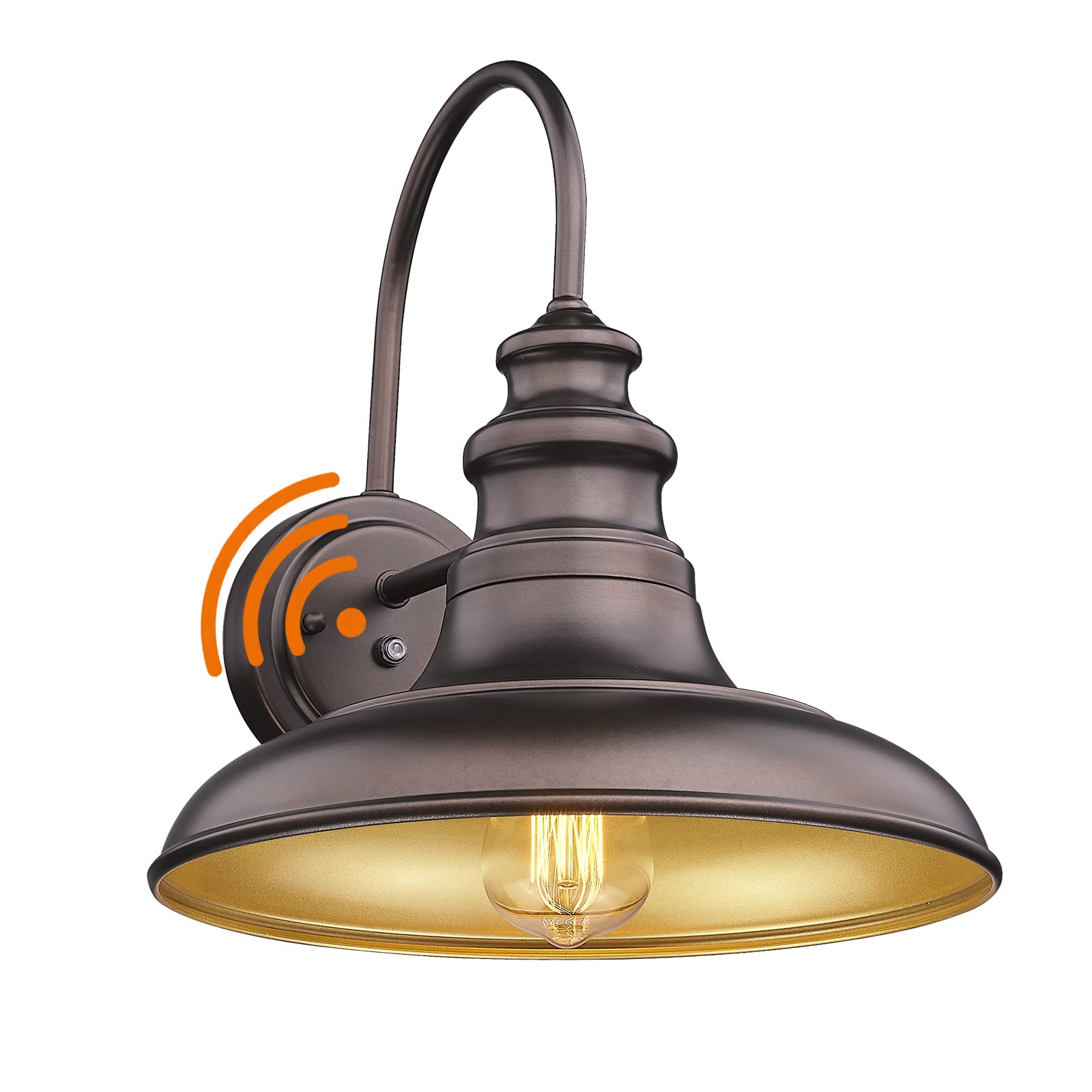 Diyel Outdoor Wall Sconce Light Fixture, Dusk to Dawn, Oil-Rubbed Bronze, Cast Iron, Gooseneck Design, 1 Pack