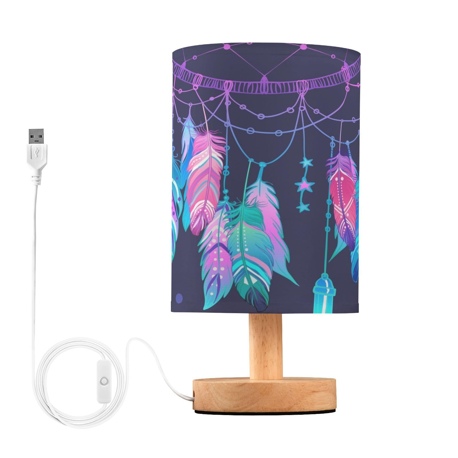 Yyzzh Table Lamp Dream Catcher Native American Indian Blue Blur Dot Dreamcatcher Nightstand Lamp With Wood Base Fabric Lamp Shad