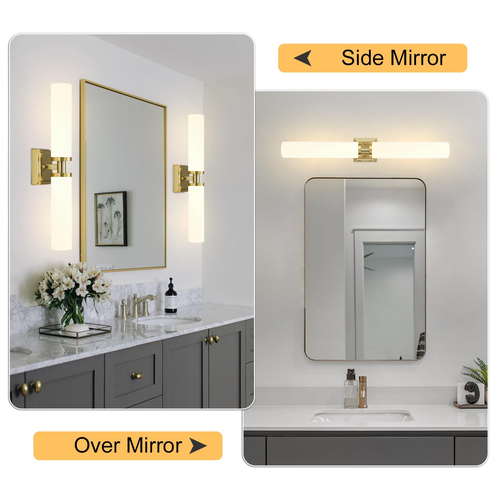 Gold Wall Sconces Set Of Two  Bathroom Sconces With Frosted Glass Shade  Modern Vanity Sconces Lighting Over Mirror  Wall Light Fixtures For Living Room Bedroom Hallway (Bulbs Not Included)
