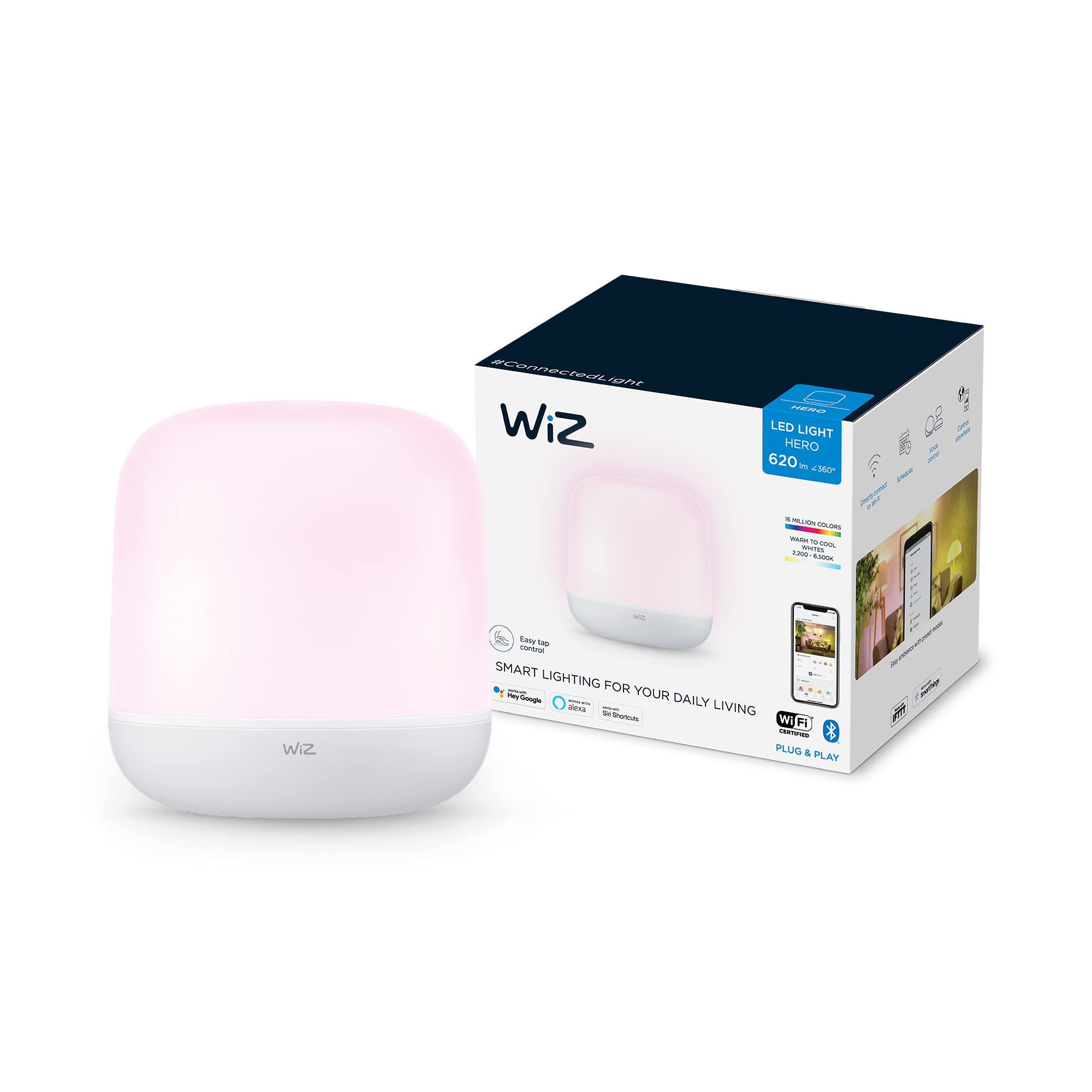 WiZ Connected Hero v2 Smart Portable Table Lamp, WiFi Enabled, 16 Million Colors, Compatible with Alexa and Google Home Assistan