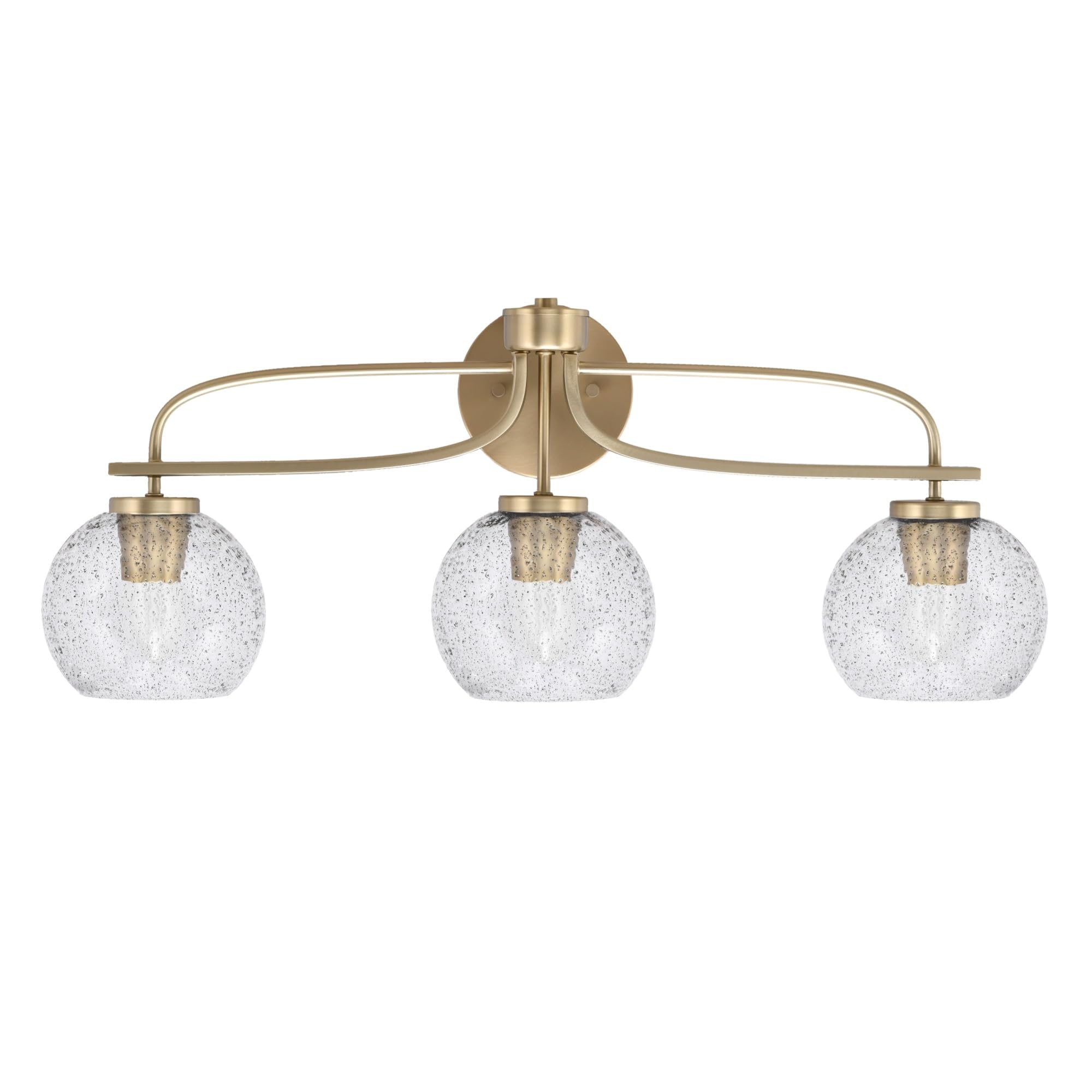 Cavella 3 Light Bath Bar Shown In New Age Brass Finish With 5.75" Smoke Bubble Glass