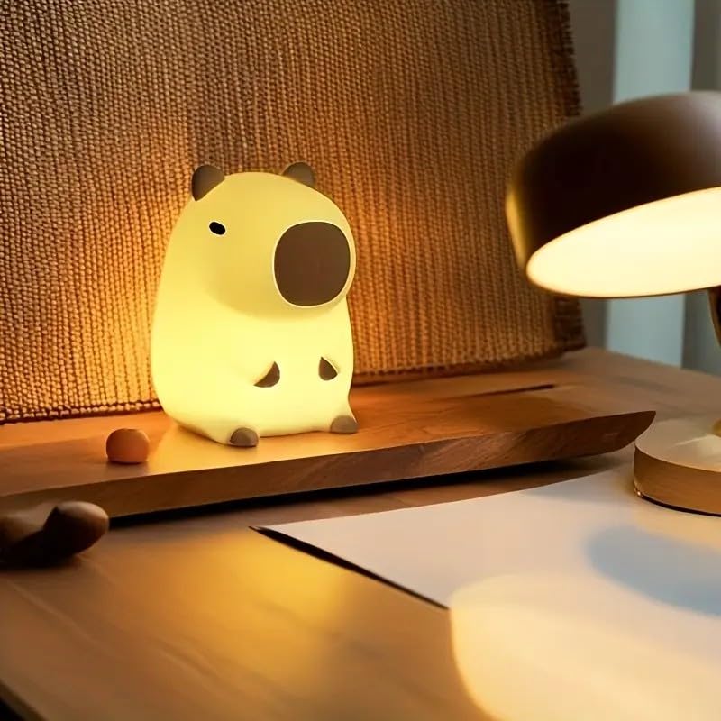 Night Light Cute Tangerine Led Squishy Novelty Animal Night Lamp Dimmable Soft Silicone Nursery Nightlight For Kids  Rechargeable Bedroom Touch Lamp  Dorm Decor  Baby Boys Girls Gift(Capybara)
