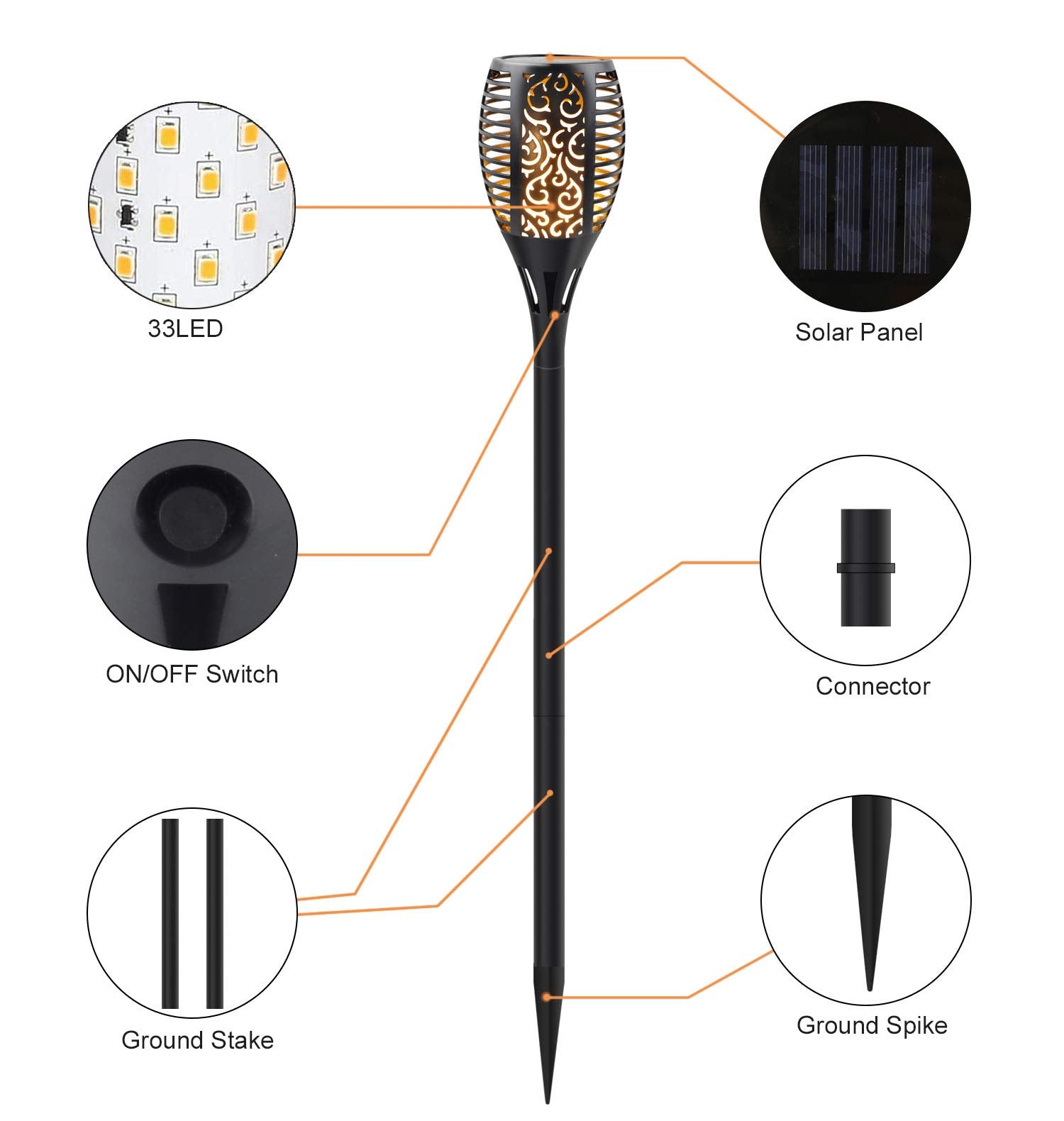 Permande Solar Torch Light, Waterproof Flickering Flame, 8 Pack, Black, Outdoor Pathway Lights for Garden Yard Lawn Patio