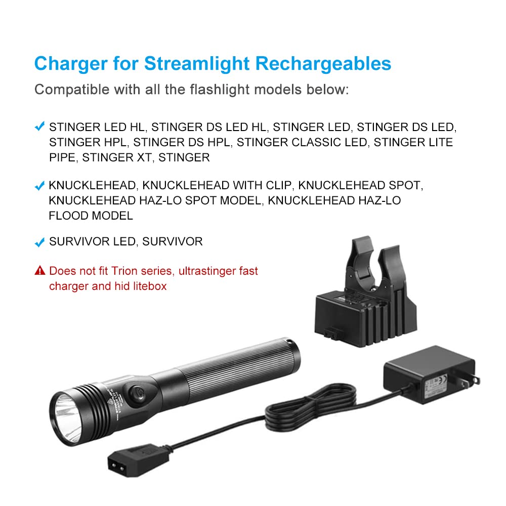 Charger Cord For Streamlight Stinger Flashlight, Charger Base Cord For Streamlight Strion Led Hl, Stinger Hp, Stinger Hpl, Survi