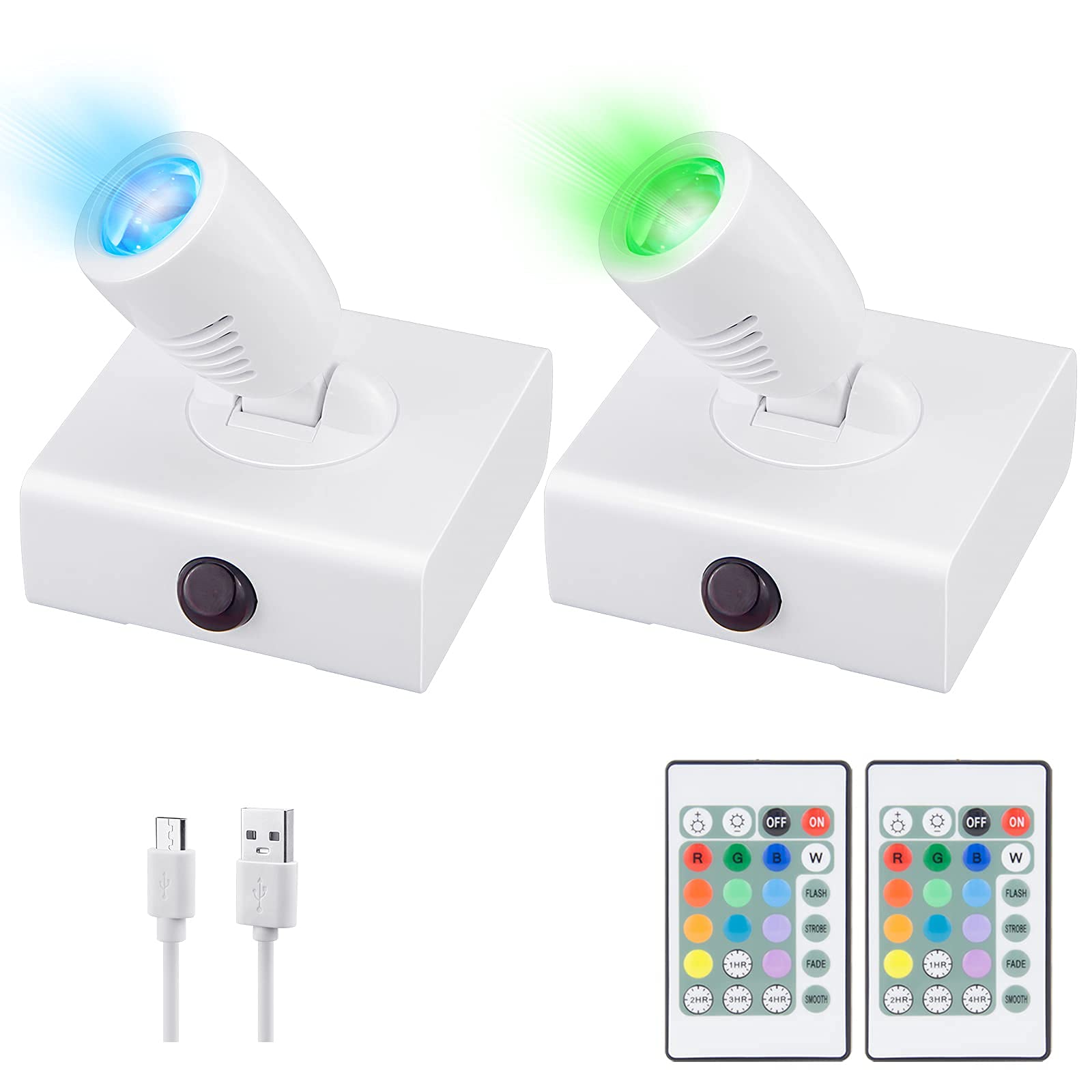 Hongut Wireless Led Spotlight - Rechargeable Color-Changing Accent Lights, 2 Pack