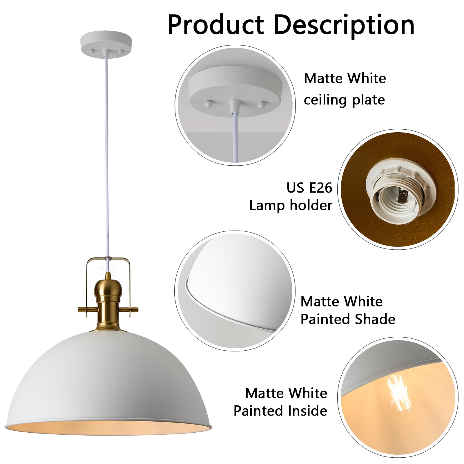 Alaislyc 18 Inch White Farmhouse Pendant Lights Large Pendant Lights For Kitchen Island Industrial Adjustable Height Vintage Big