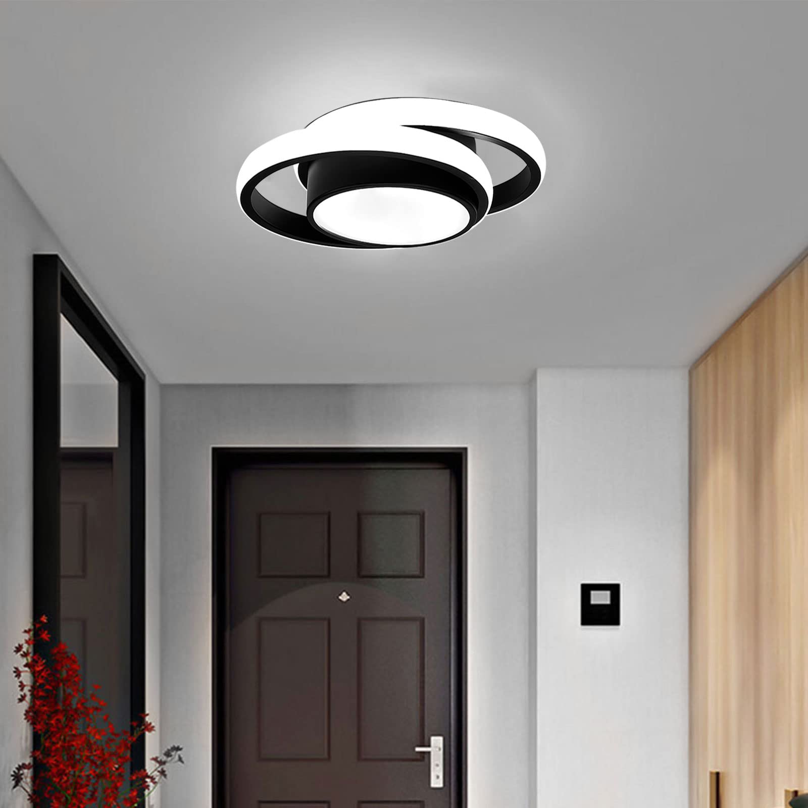 Caneoe 2 Packs Small Modern Led Ceiling Light 2 Rings Creative Design Ceiling Lamp Indoor Hallway Lighting Fixtures For Hallway Living Room Bedroom Kitchen Office (Black)