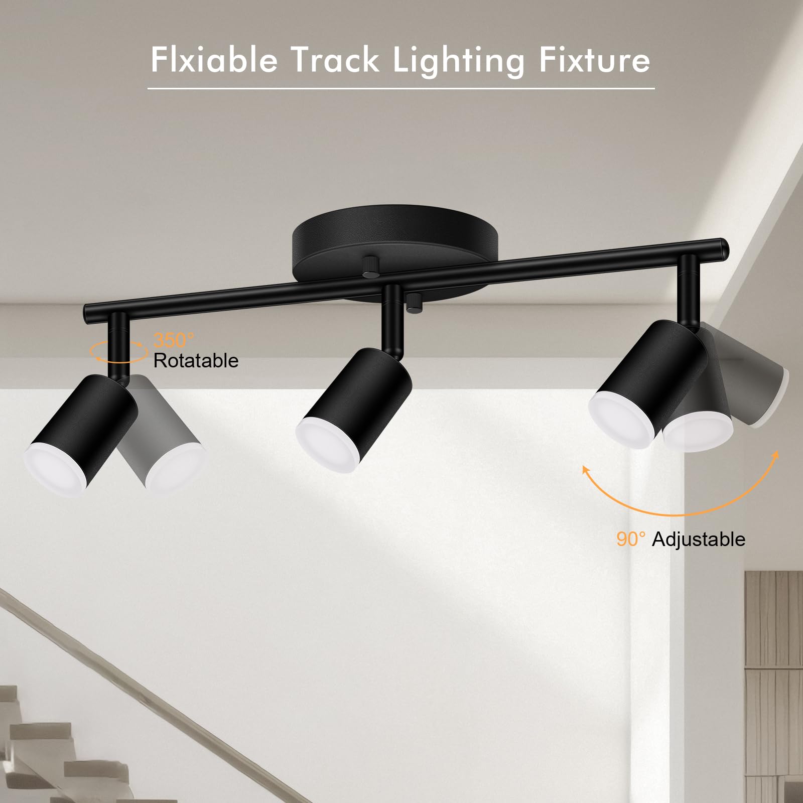 Auquee 3 Light Track Lighting Fixtures Ceiling  12W/2700K Black Track Lighting With Acrylic Lampshade & Rotatable Light Heads  20000Hrs Lifespan  Modern Led Track Lights Ceiling For Kitchen/Hallyway