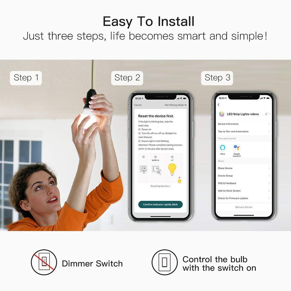 Treatlife Smart Light Bulbs, 2.4Ghz Wifi Led Light Bulb, Dimmable Smart Bulb Compatible With Alexa, Google Home, Smartthings, Ul