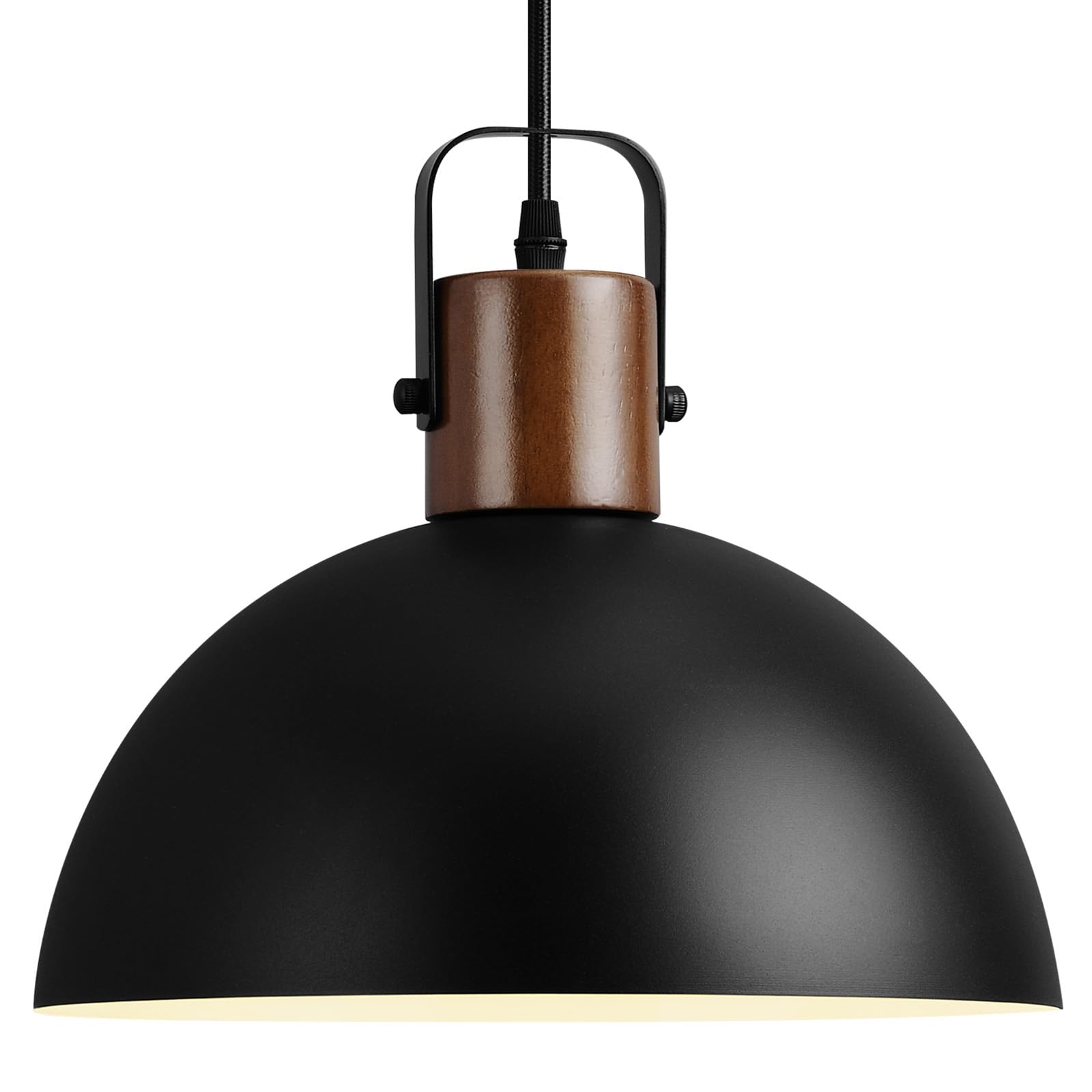 Eustace 11.8'' Wood and Metal Black Pendant Light Fixtures, Modern Farmhouse Pendant Lamp, Industrial Dome Hanging Lights for Ki